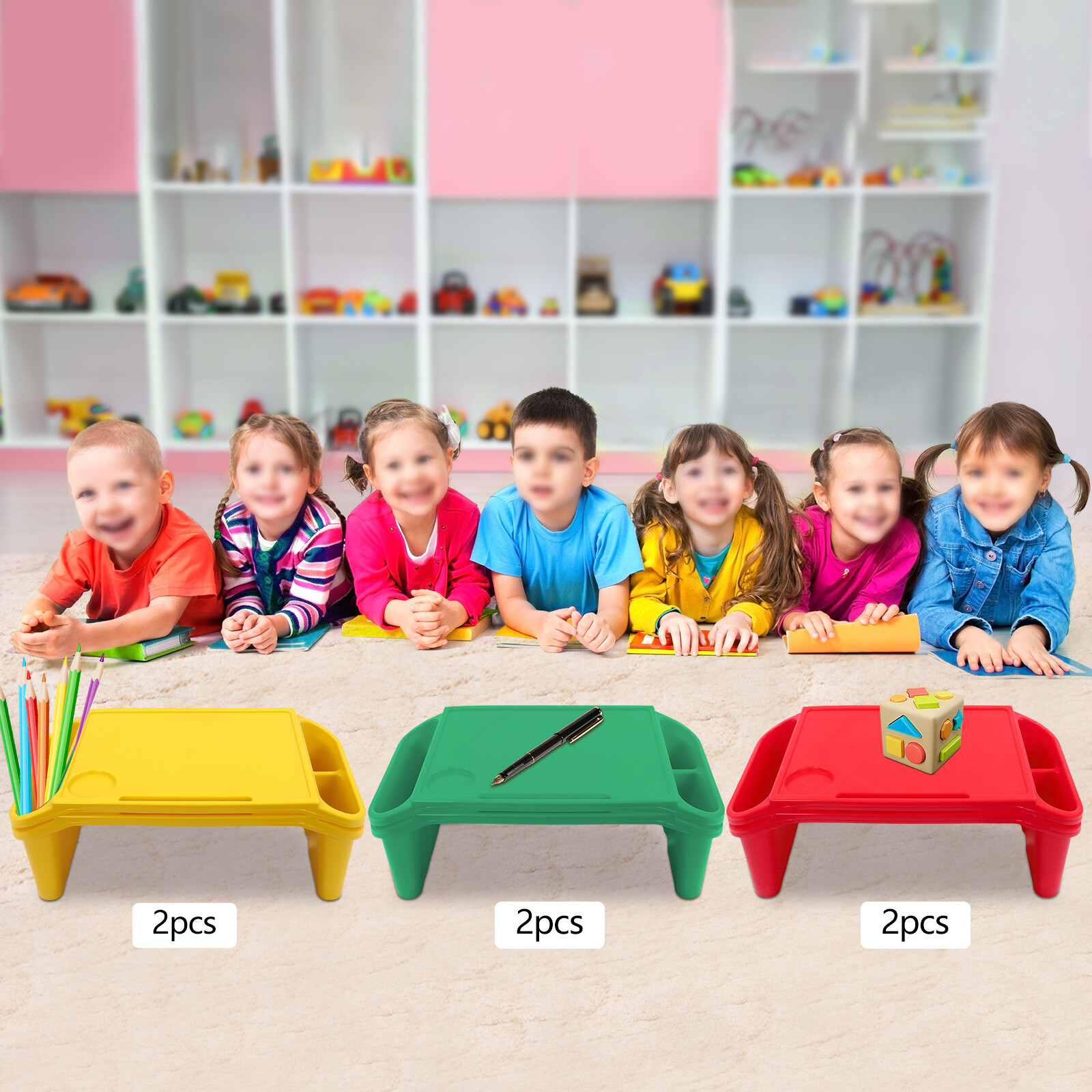 50*25*18cm 6 Pcs Kids Lap Desk Tray Lap Desks for Writing Eating Game Classroom
