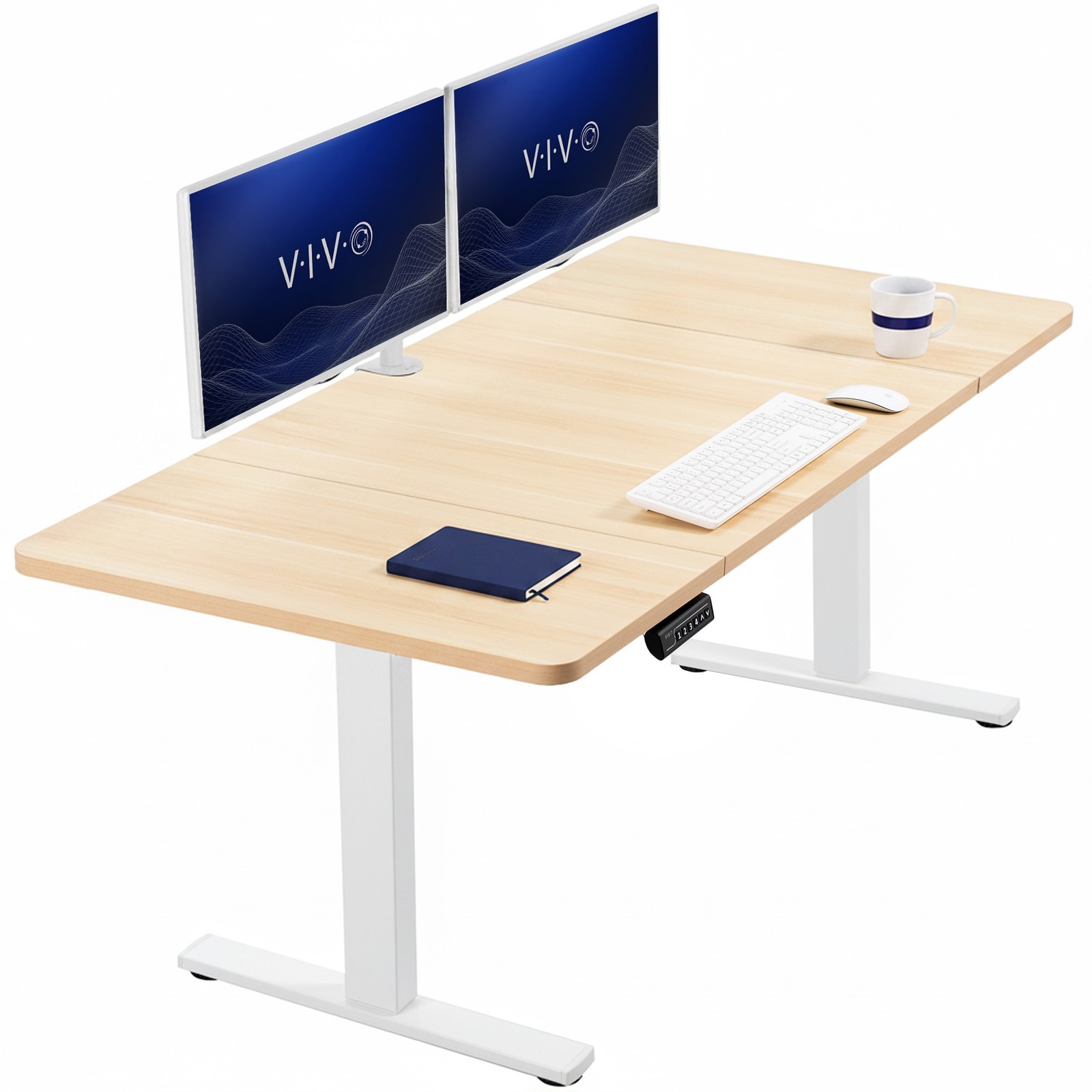 VIVO Electric 60” x 30” Stand Up Desk Workstation, Light Wood Top, White Frame