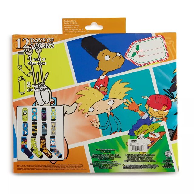 Nickelodeon Socks SpongeBob Rugrats Ren Stimpy 12 Day Pairs Gift Set NEW