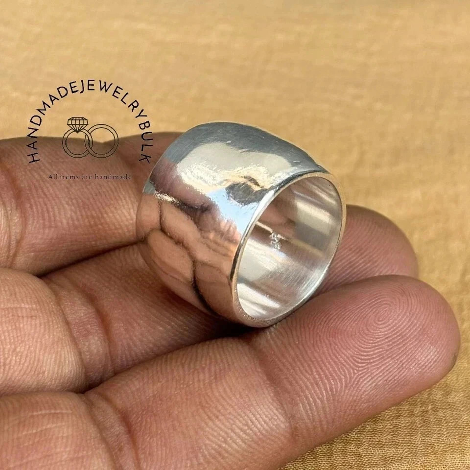 Plain Heavy Wide Dome Band Ring Solid 925 Silver Dome Ring Statement Woman Ring