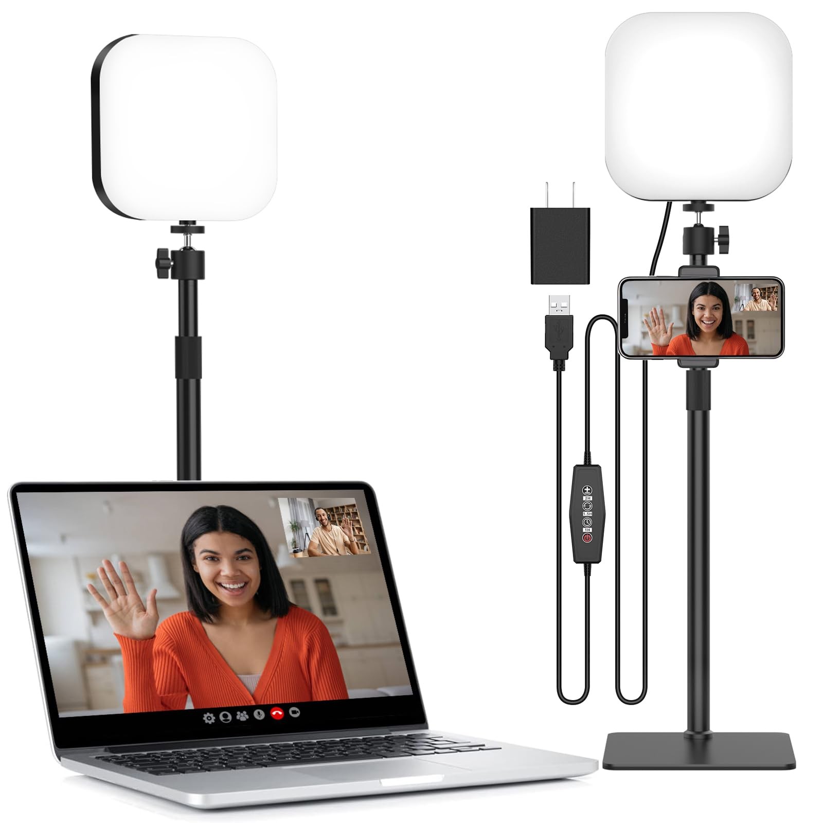 Video Conference Lighting, 180 LED Video Light with 3 Color & 5 Brightness & ...