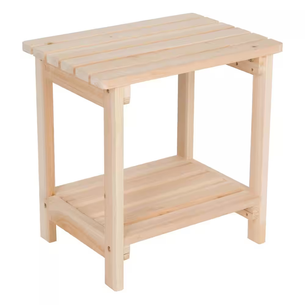 20 In. Tall Natural Rectangular Wood Outdoor Side Table