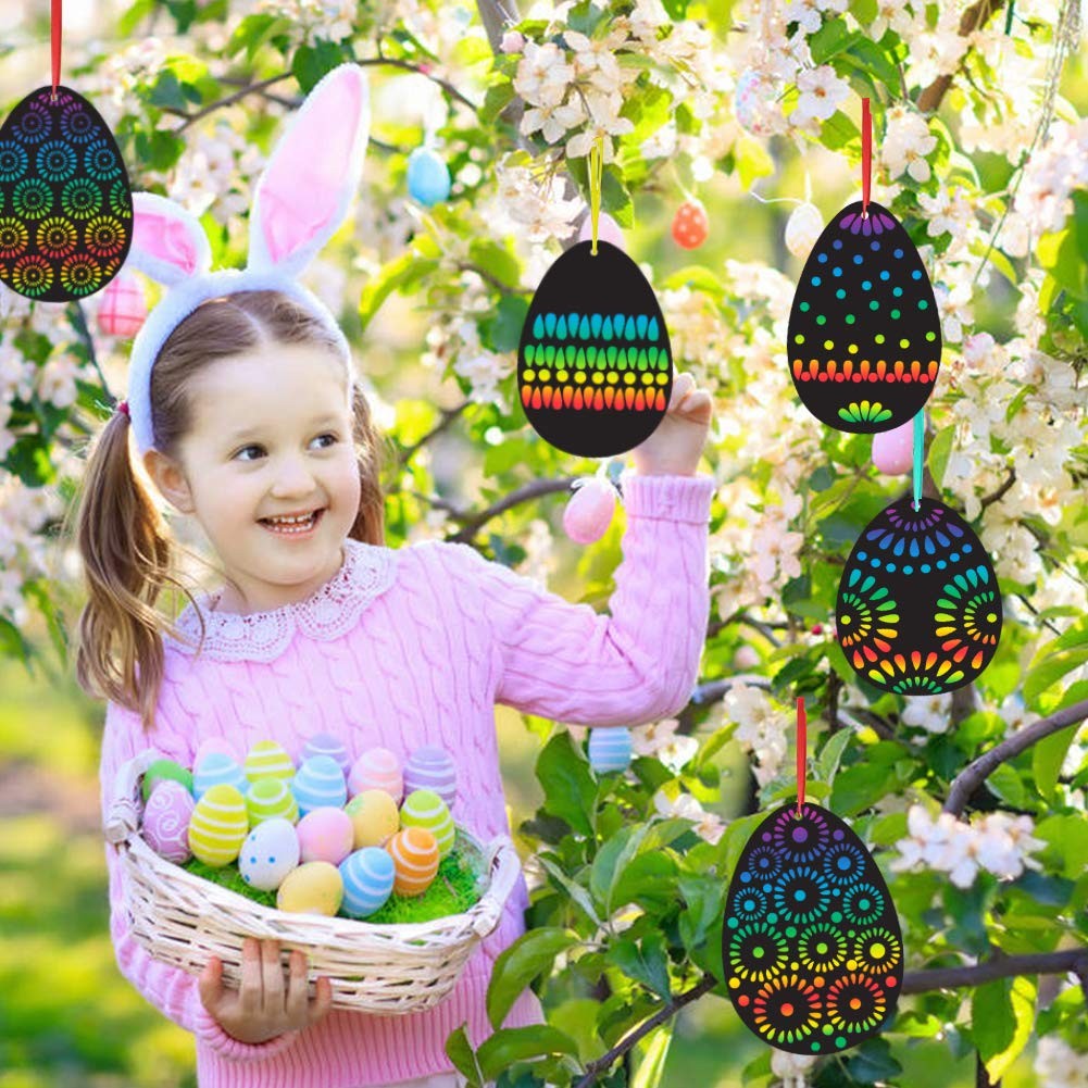 Easter Egg Scratch Art Set, 36 PCS Rainbow Scratch Art Mini Notes with Colorf...