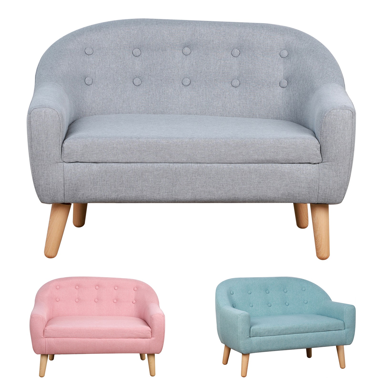 Cozy Children Sofa Couch Sturdy Wood 2 Seat Armrest Chair Kids