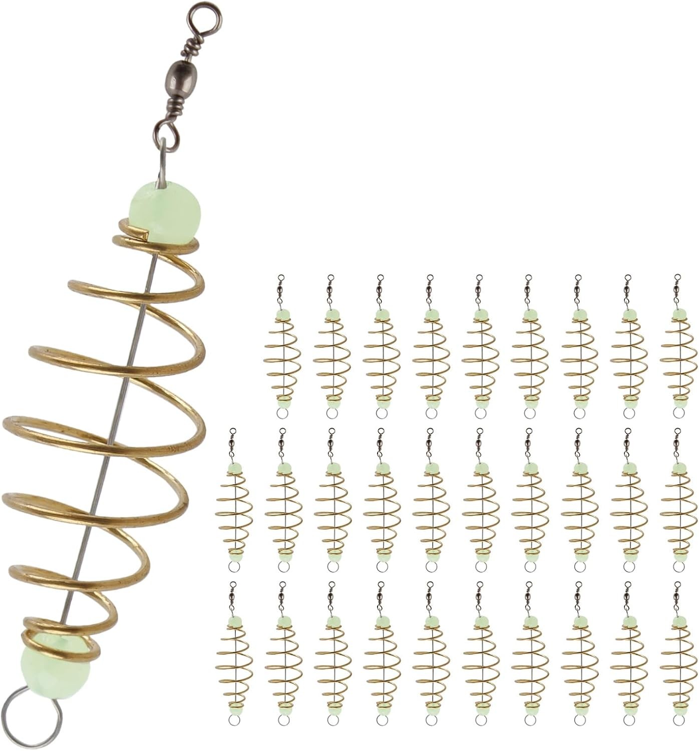 30PCS Fishing Bait Cage Luminous Chum Basket Rig 3.1", Gold &