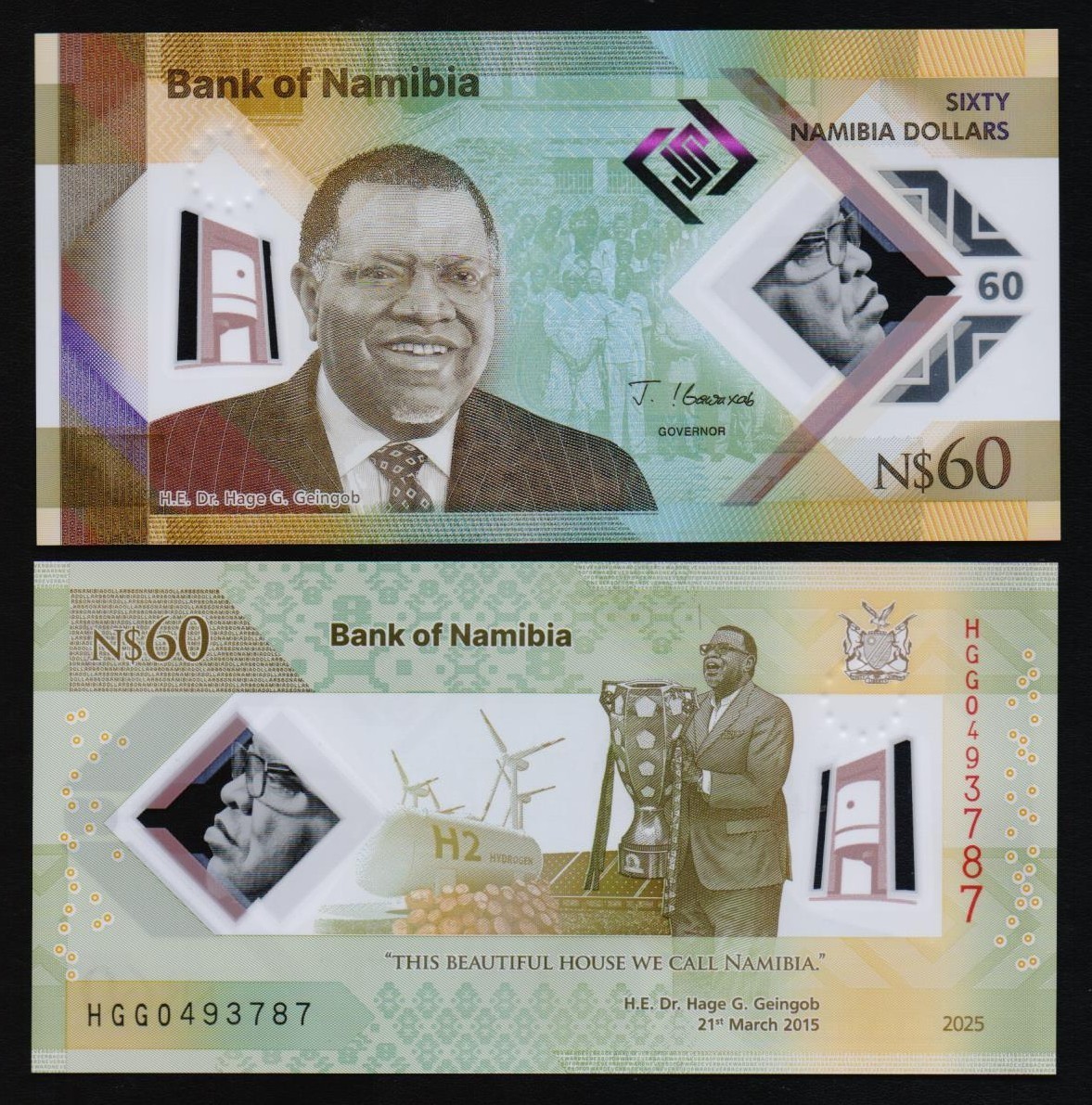 NAMIBIA: B219a P#W19 60 Dollars 2025 Polymer Commemorative Uncirculated Banknote