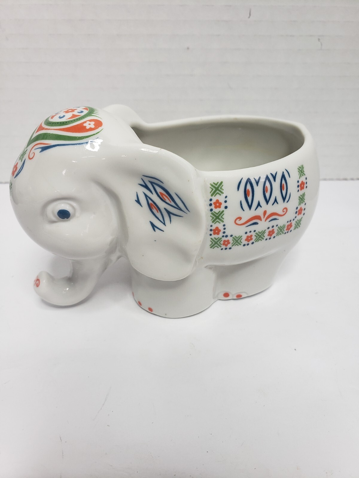 Vintage Porcelain Decorated Elephant Succulent Planter Trinket Holder Dish