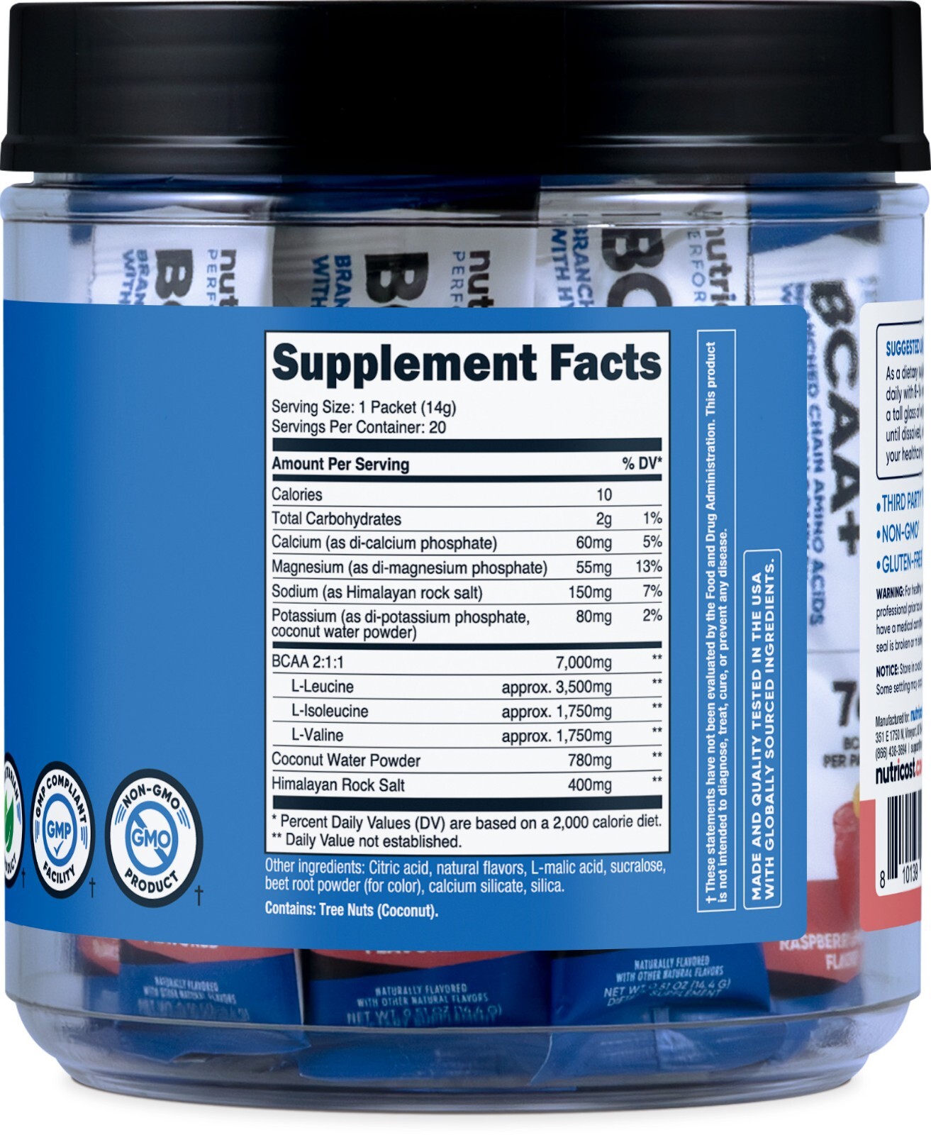 Nutricost BCAA+ Hydration Raspberry Lemonade (20 Stickpacks) - Gluten Free