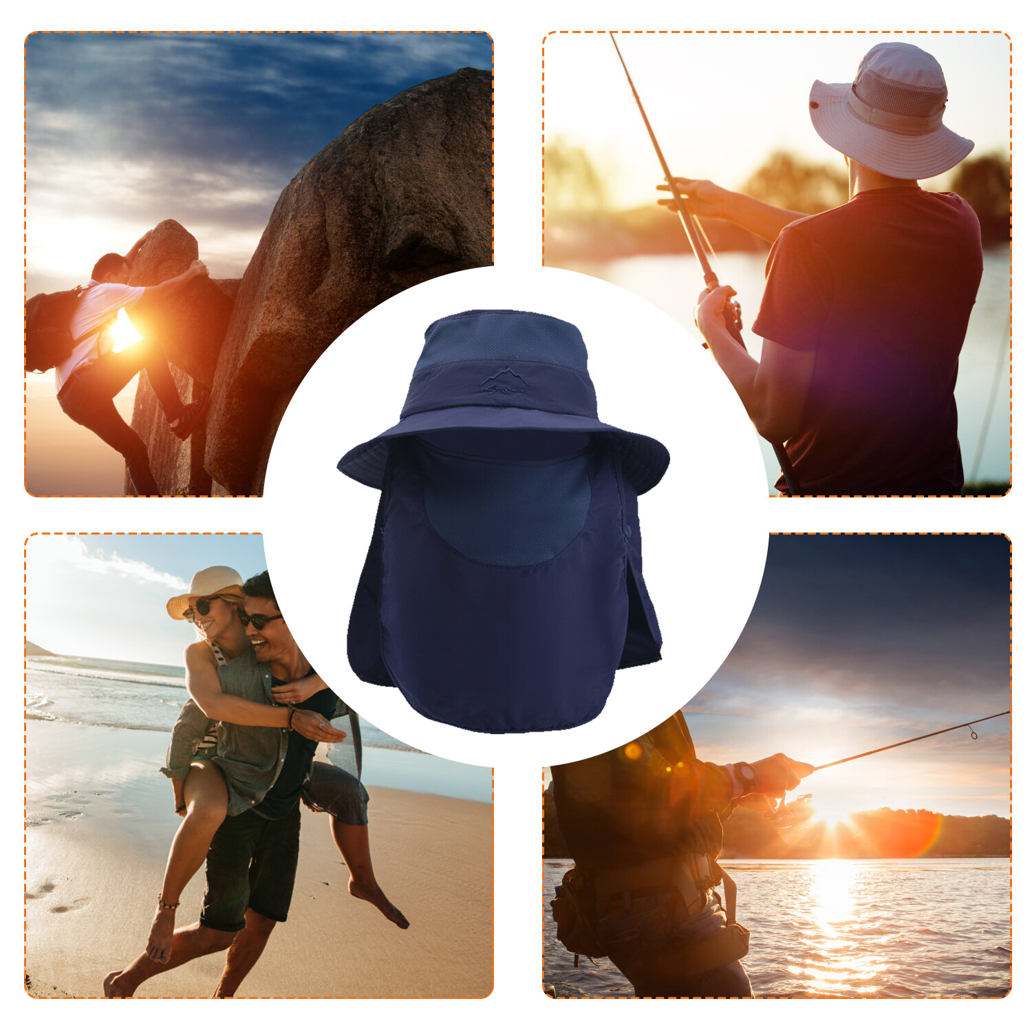 Mens Wide Brim Fishing Hat Sun Protection Cap with Face Neck Flap Detachable US