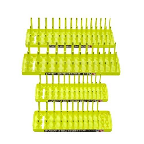 Hansen Global 92006 4 Piece 3 Row Socket Tray Set, Hi-Viz Yellow