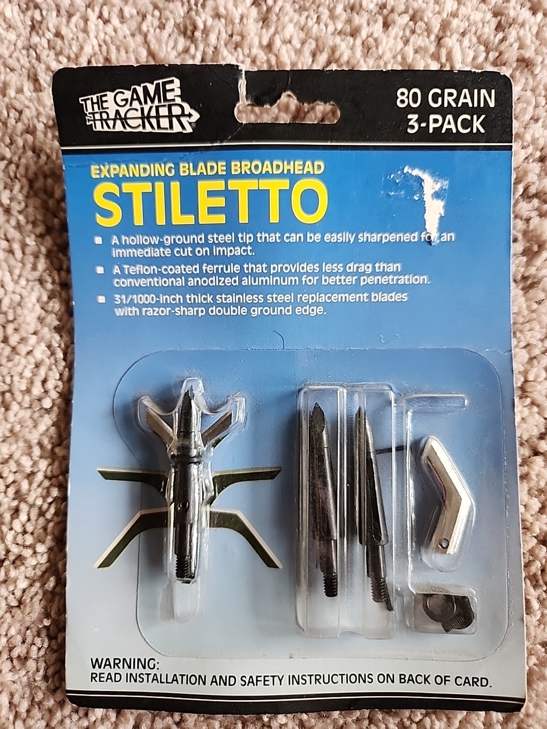 The Game Tracker Expanding Stiletto 80 Grain Replacement Broadhead Blades 3 Pack