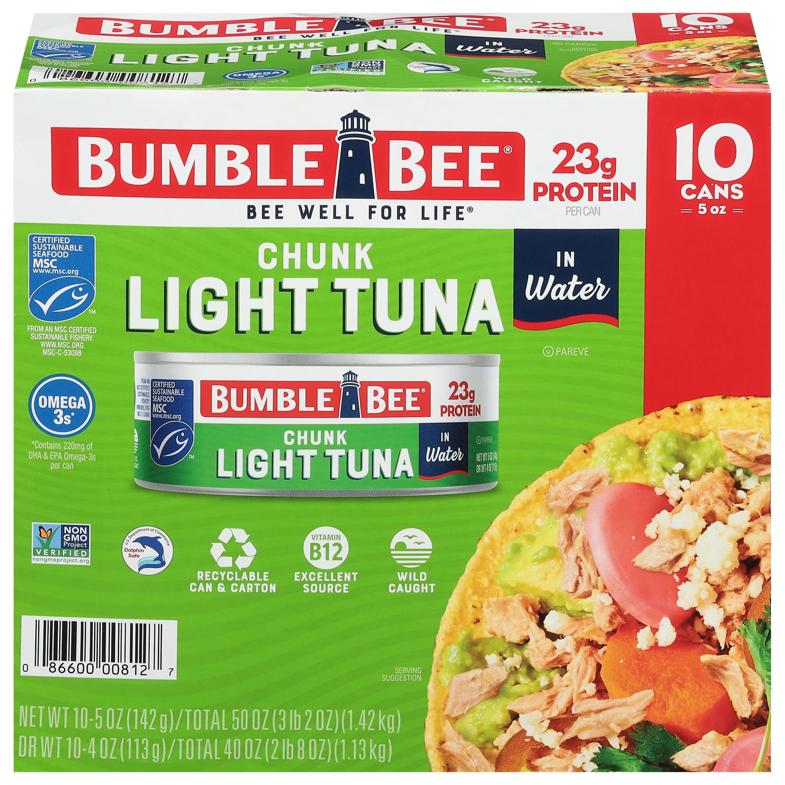 Bumble Bee Chunk Light Tuna In Water, 5 Oz Cans (Pack Of 10) - Wild Ca