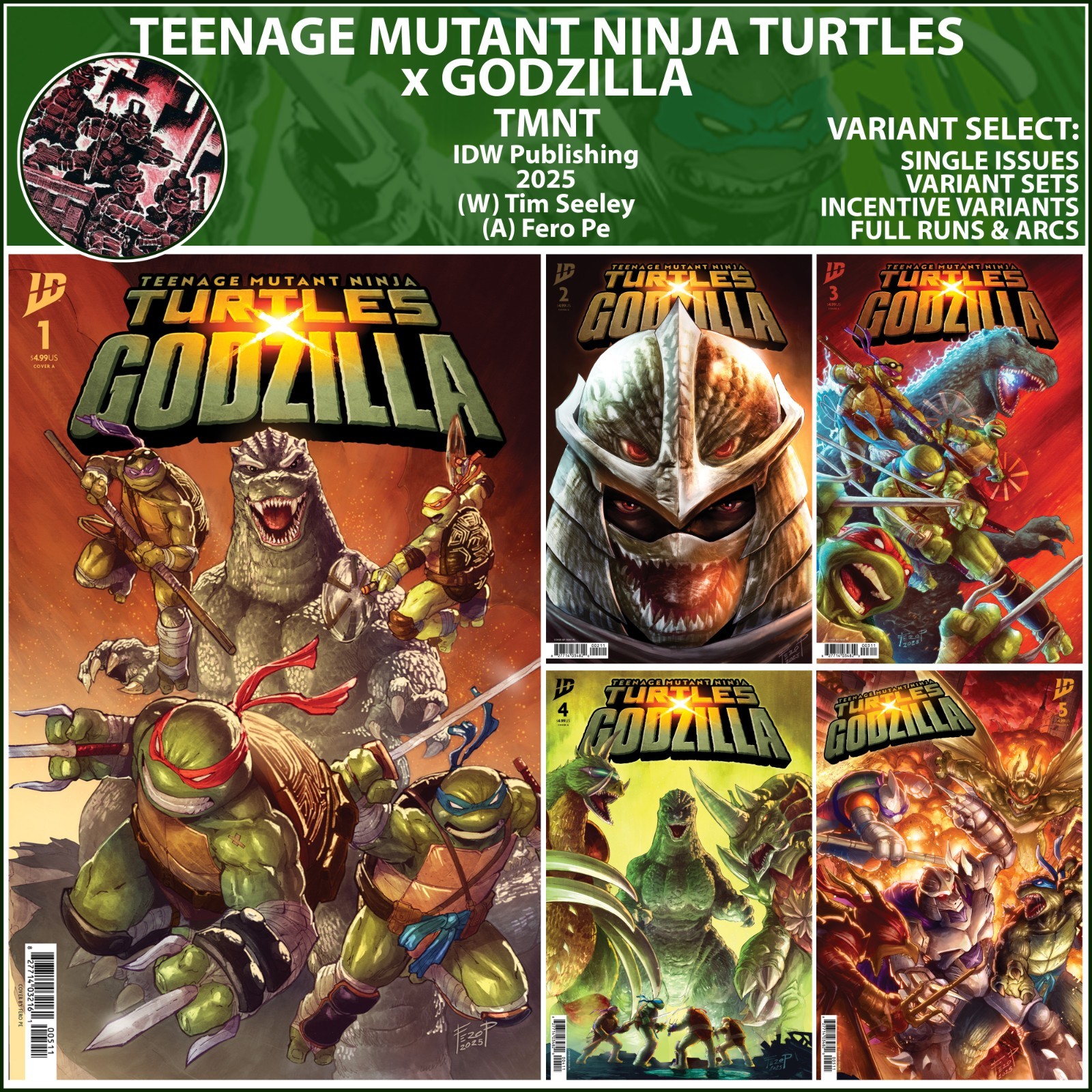 Teenage Mutant Ninja Turtles x Godzilla (2025) #1 2 3 4 5 IDW COVER SELECT
