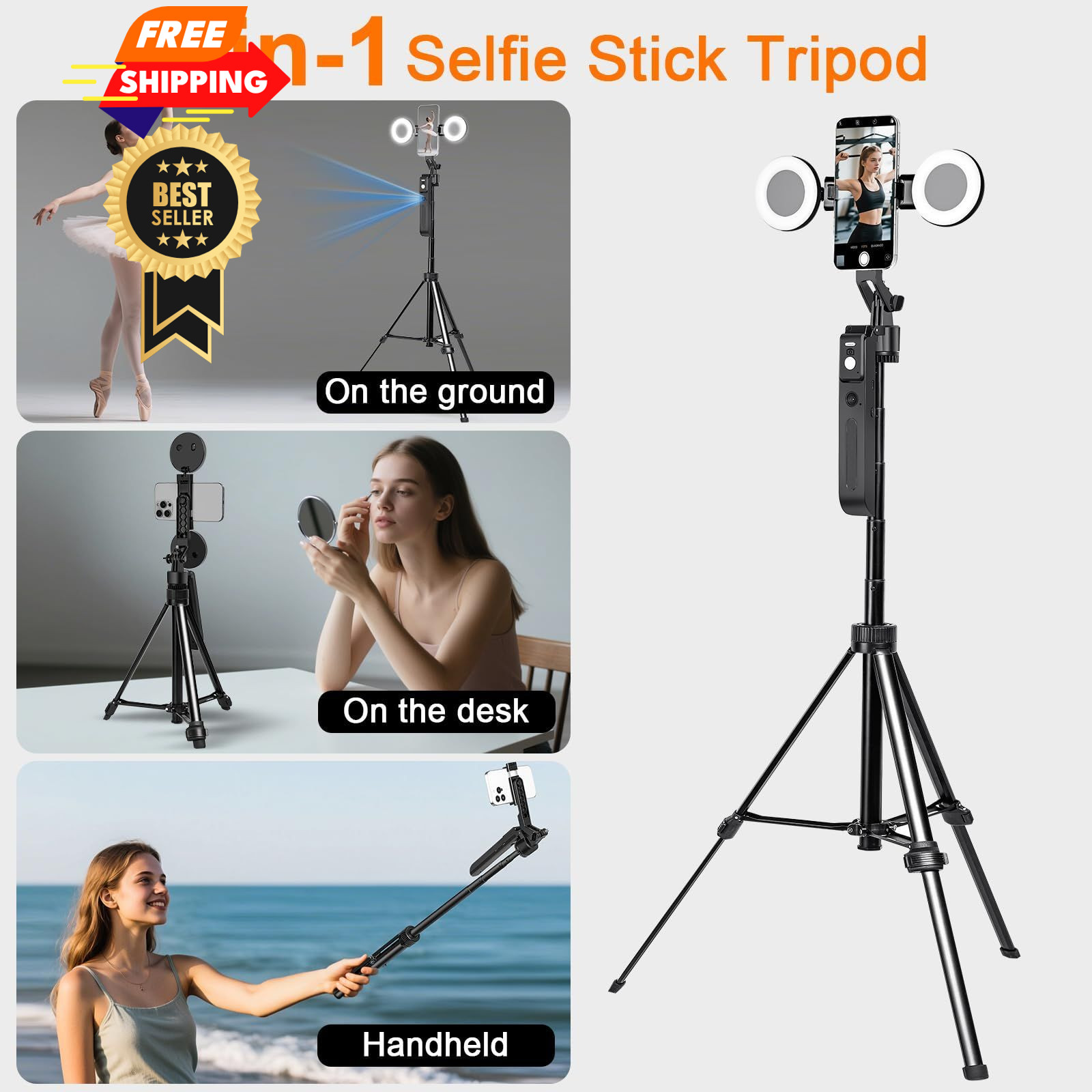 Litchitech Vlogging Kit for iPhone/Andriod,70.9″ Auto Face Tracking Black