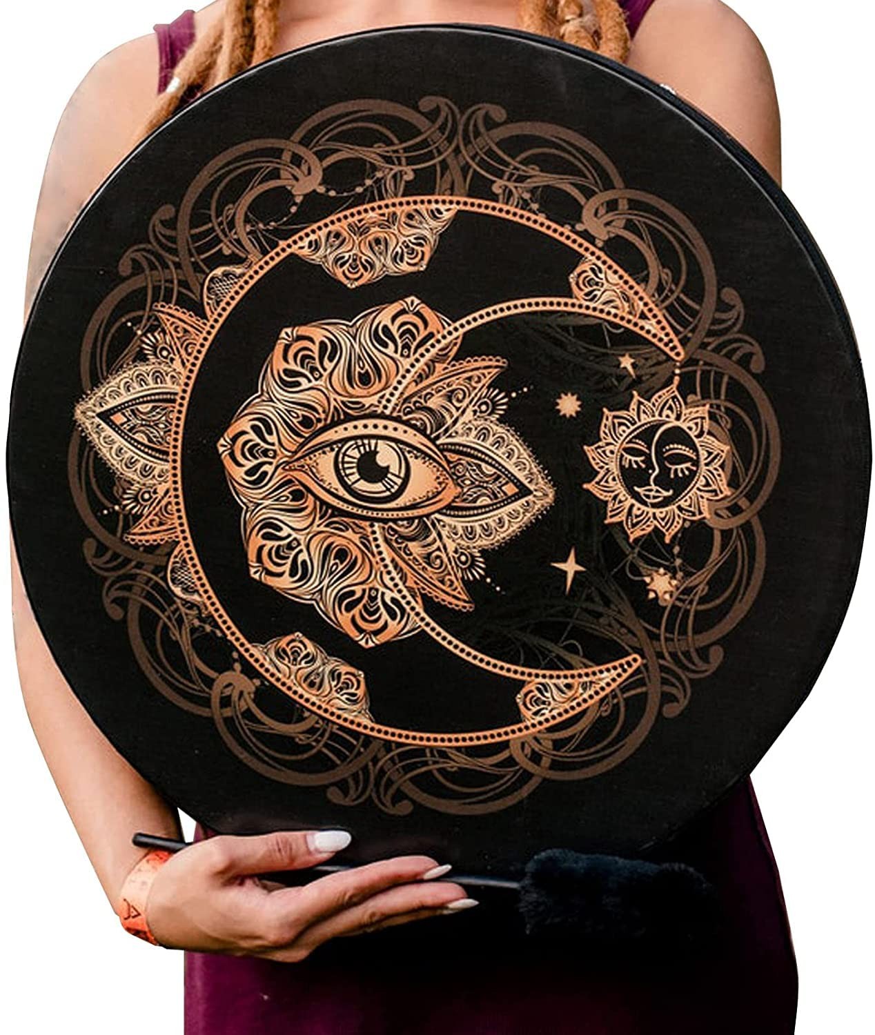 10" Moon Phases Meditation Hand Drum Set With Drumstick Shamanic Ritual Drum