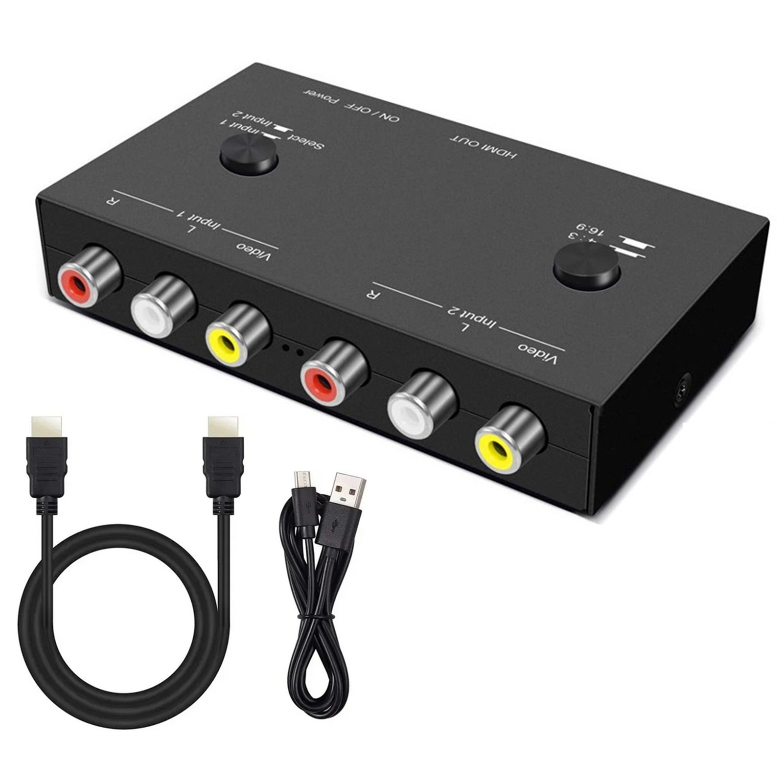 2 Port AV To HDMI Converter 2 In 1 Out 2 RCA To HDMI Adapter 2AV To HDMI