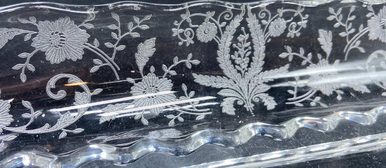 Heavy clear glass rectangular candy dish - sectioned - excellent condition