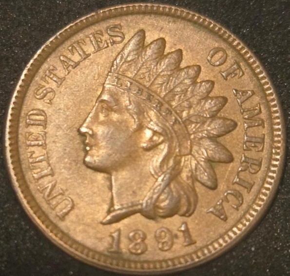1891 Indian Head Cent - UNCIRCULATED RB - Original Patina - FREE SHIPPING