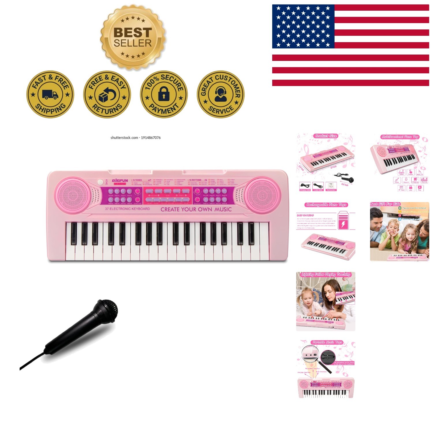 Educational Pink Kids Piano with 37 Keys & Microphone - Inspiring Musical Talent