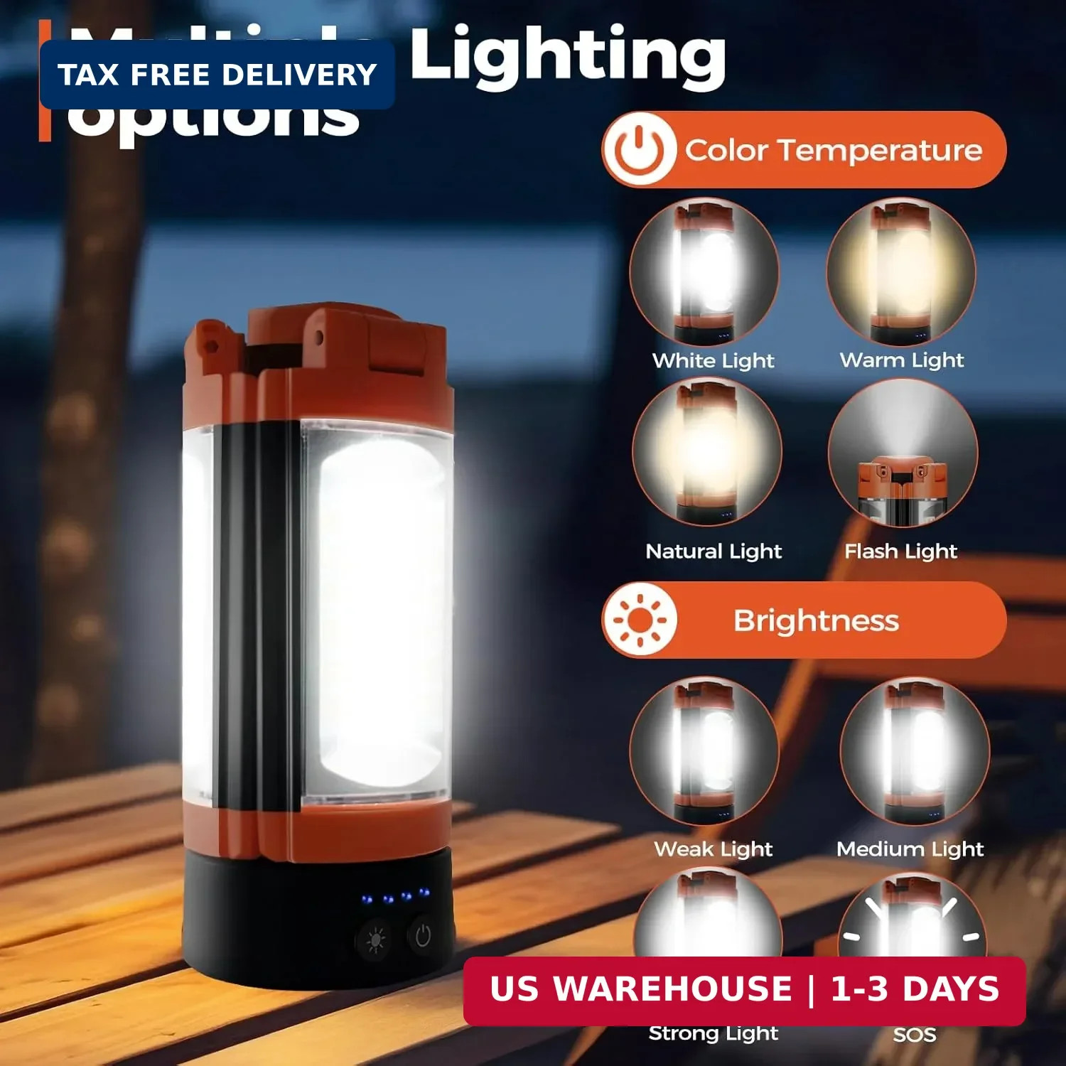 Rechargeable 12000mAh Camping Light with Adjustable Stand, Cordless Work Light w