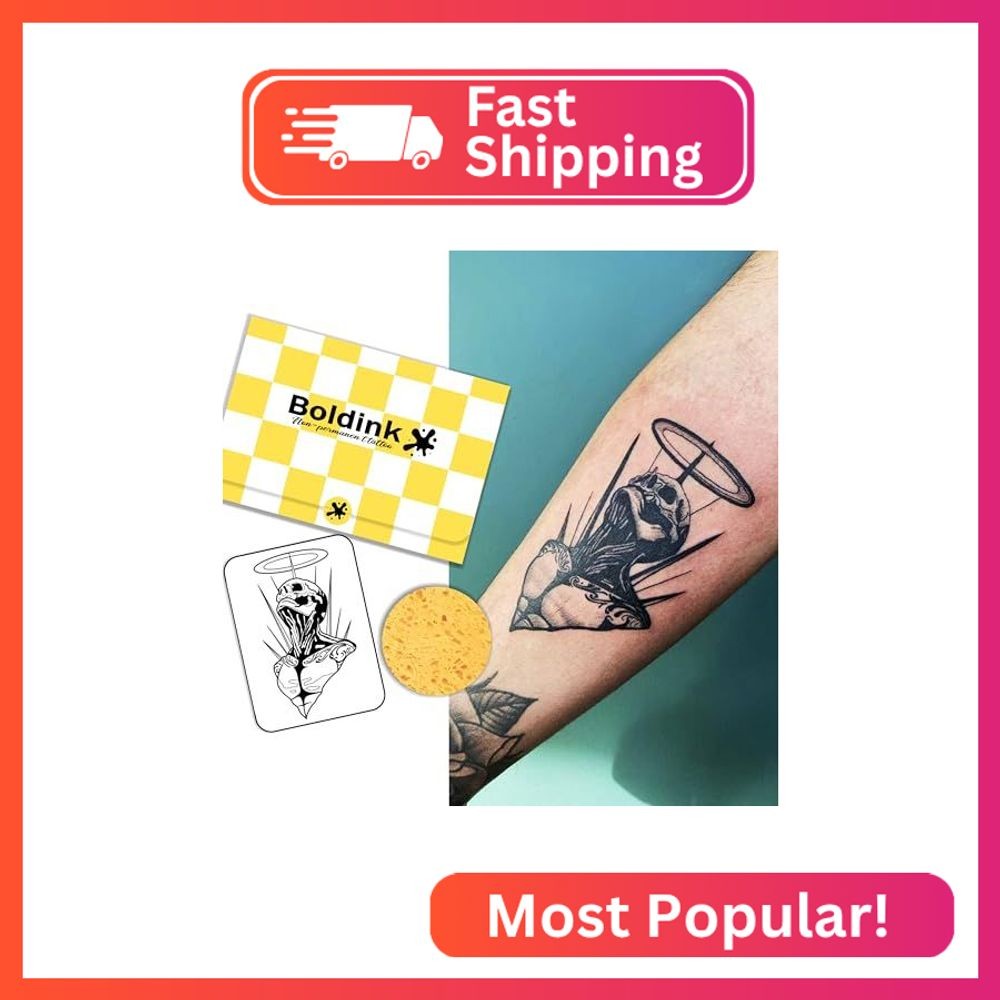 Halo Skull Temporary Tattoo for Men,Semi Permanent Tattoo for Hand Arm