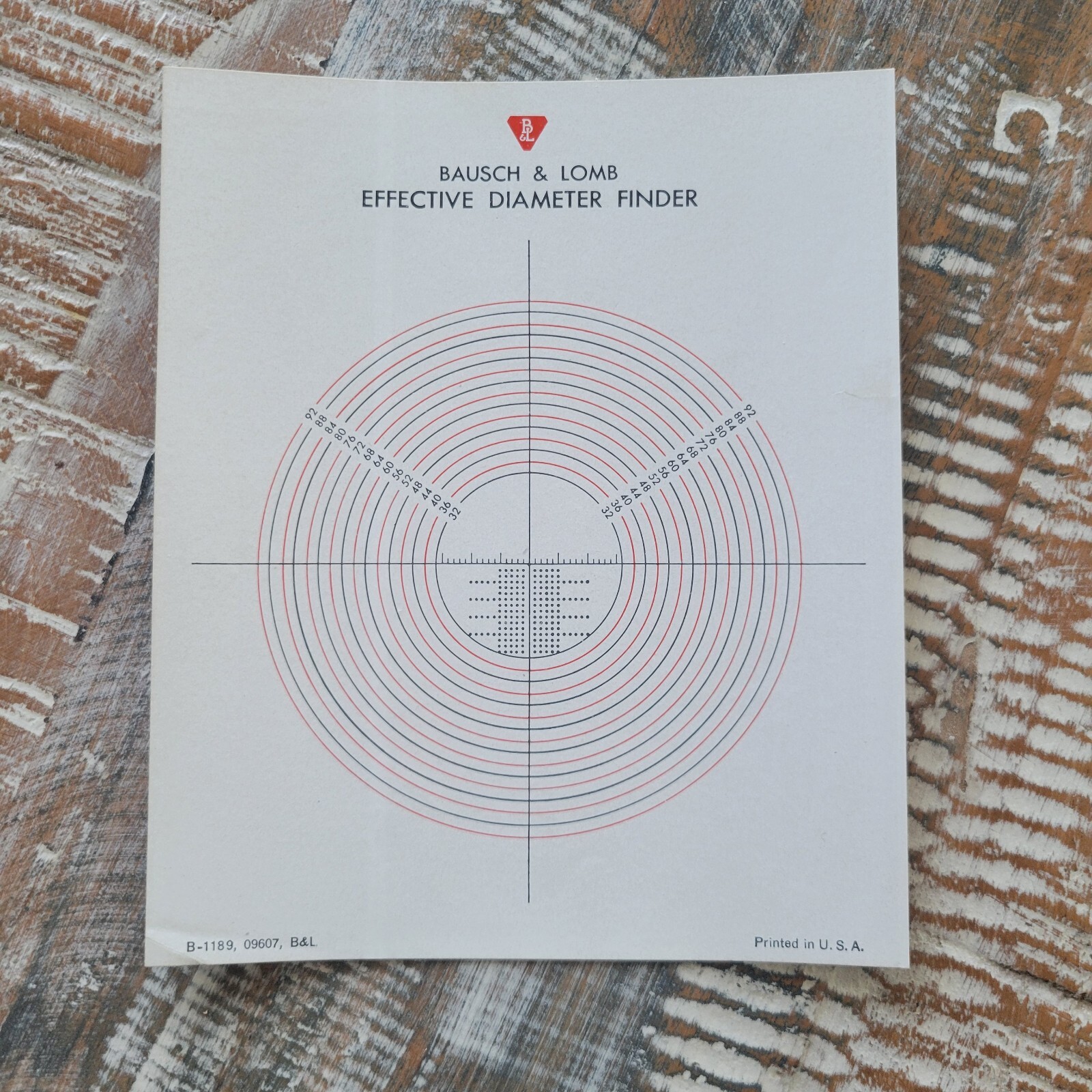 Bausch & Lomb Effective Diameter Finder B-1189 Decal USA Made