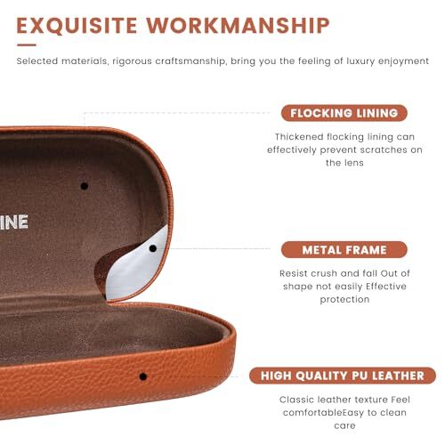 Hard Shell Leather Sunglasses Case,Classic Large Glasses Case for Women Brown