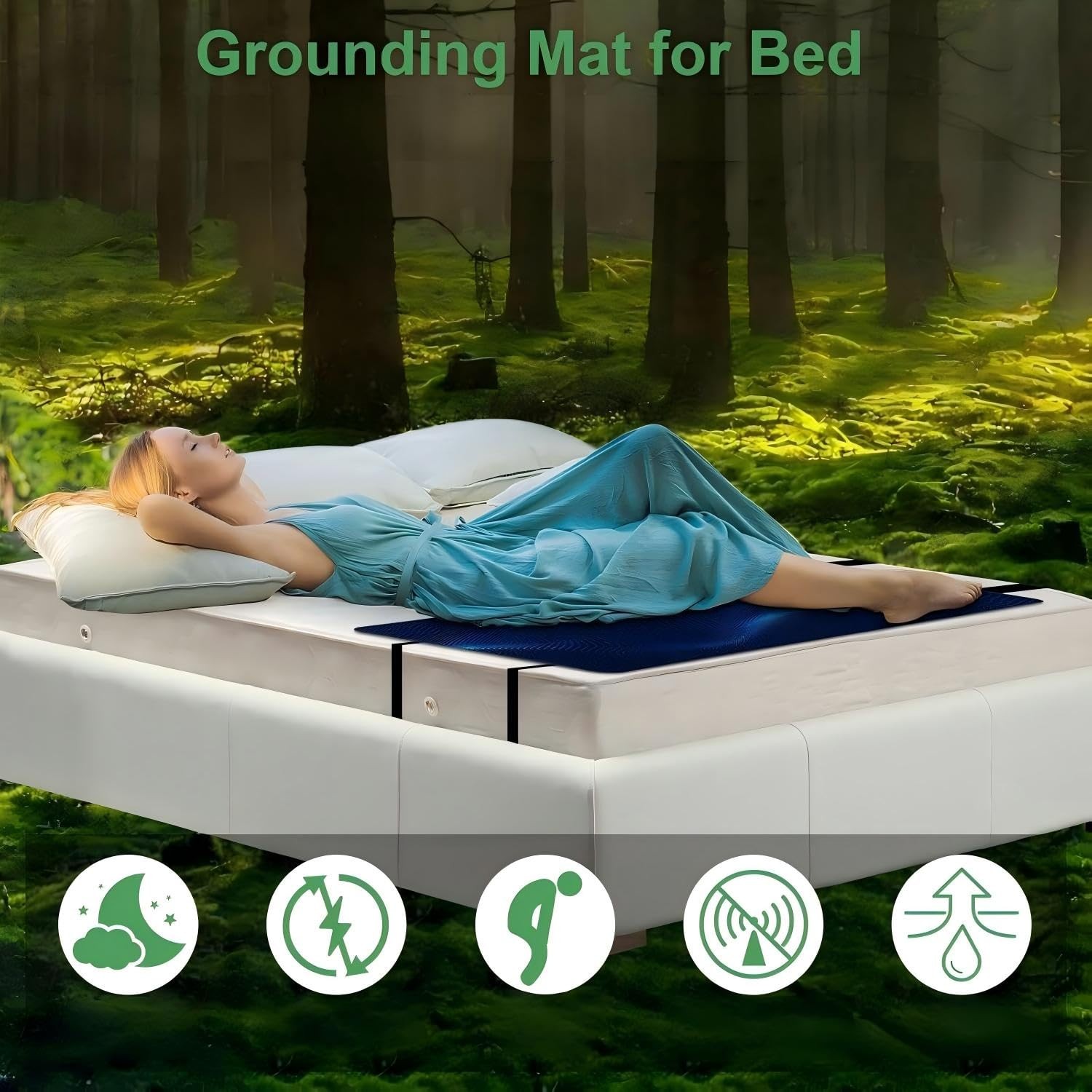Grounding Mattress Pad with Cord,Grounding Mat, King,76"x27", Black