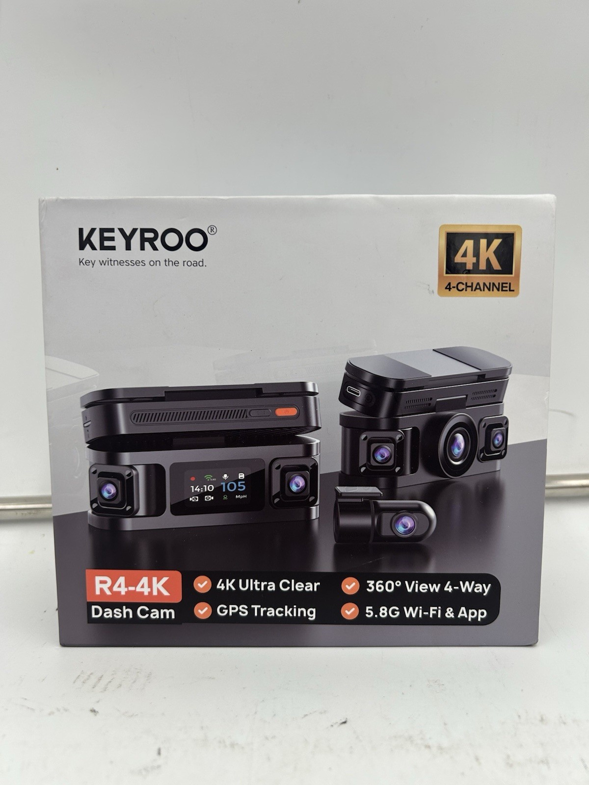 Keyroo R4-4K 360 View 4-Channel 5.8G WiFi Dash Camera - New Open Box