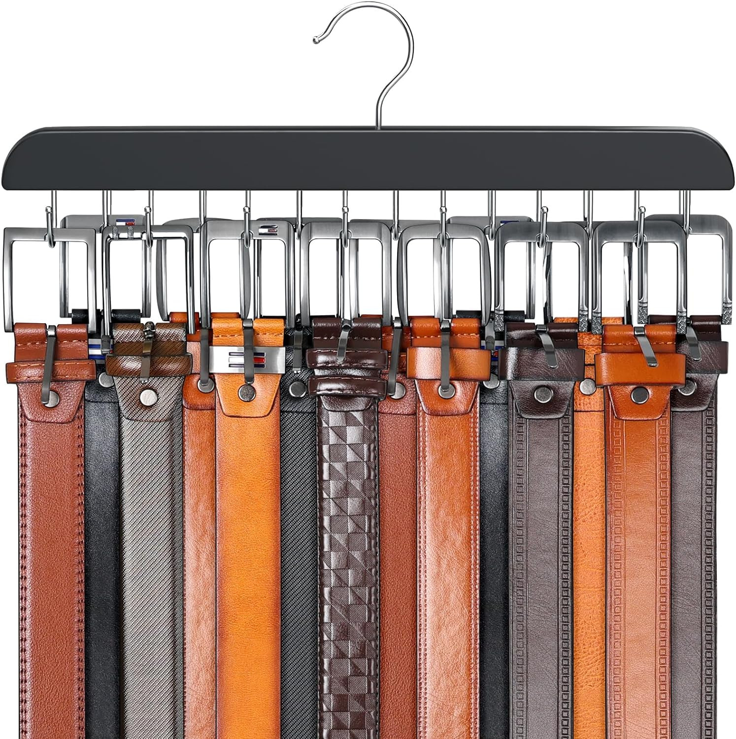 Belt Hanger for Closet Max 42 Belts, Sturdy Wood Belt Rack Closet Accessories wi