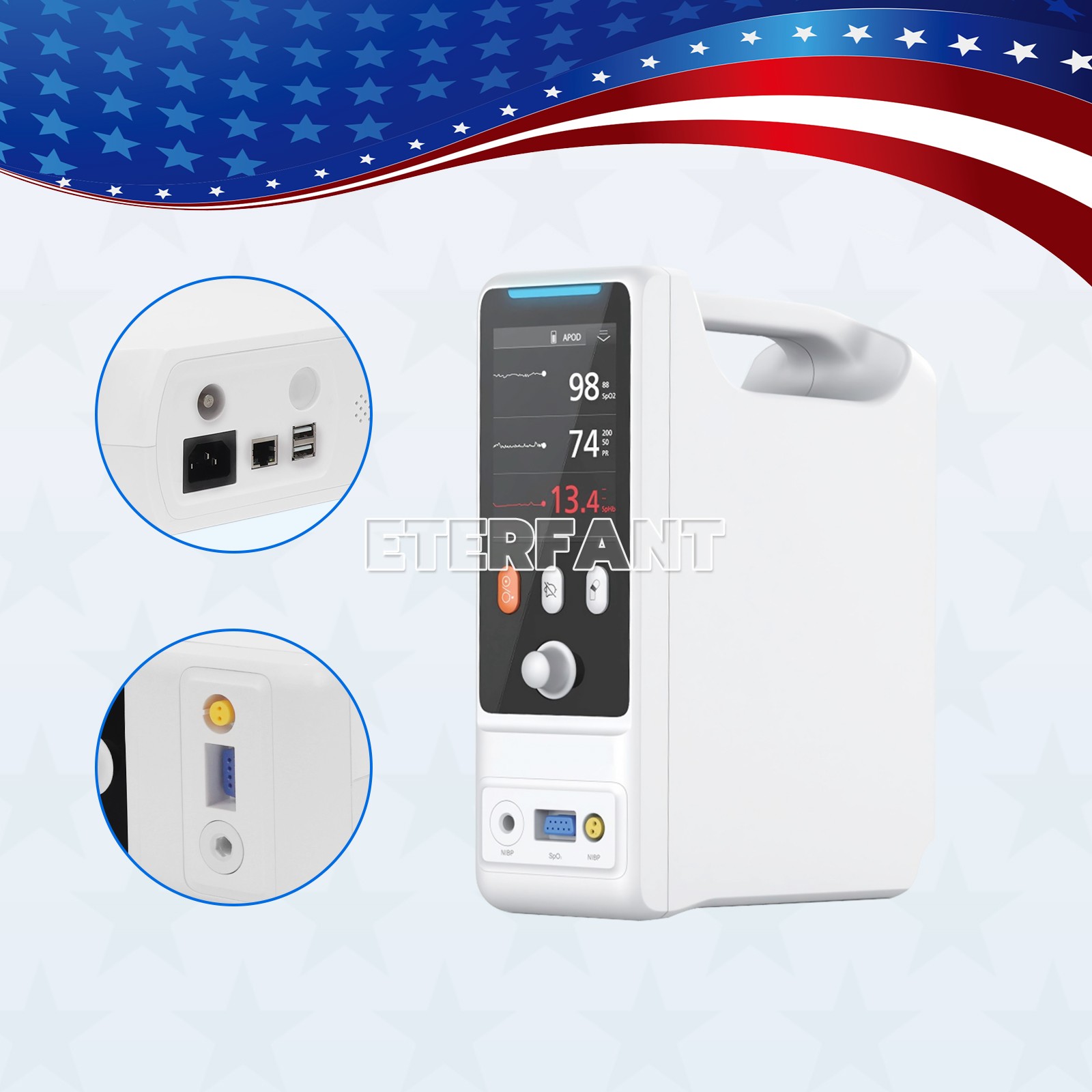 ETERFANT Patient Monitor 4 Inch Vital Sign Monitor For HOSP NIBP/ SPO2/ PR/ TEMP