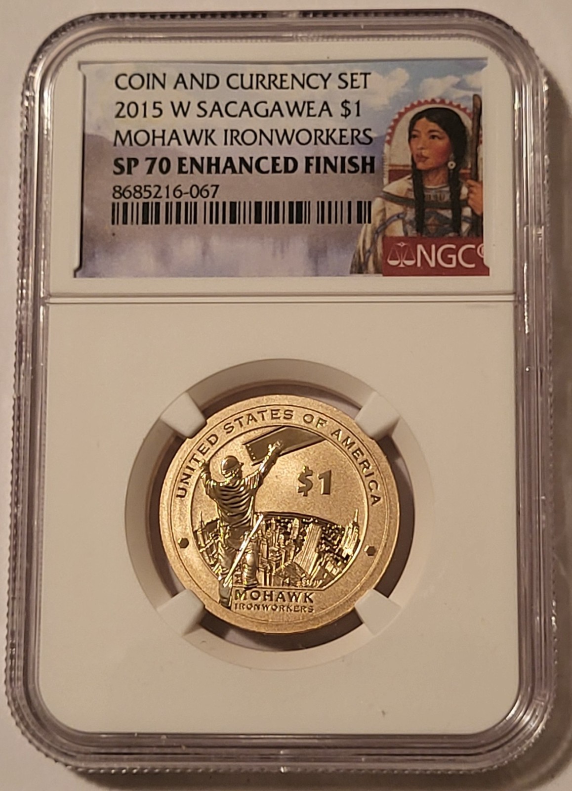 NGC 2015 W Native American Sacagawea Dollar Enhanced Mohawk Ironworkers SP70 (B)