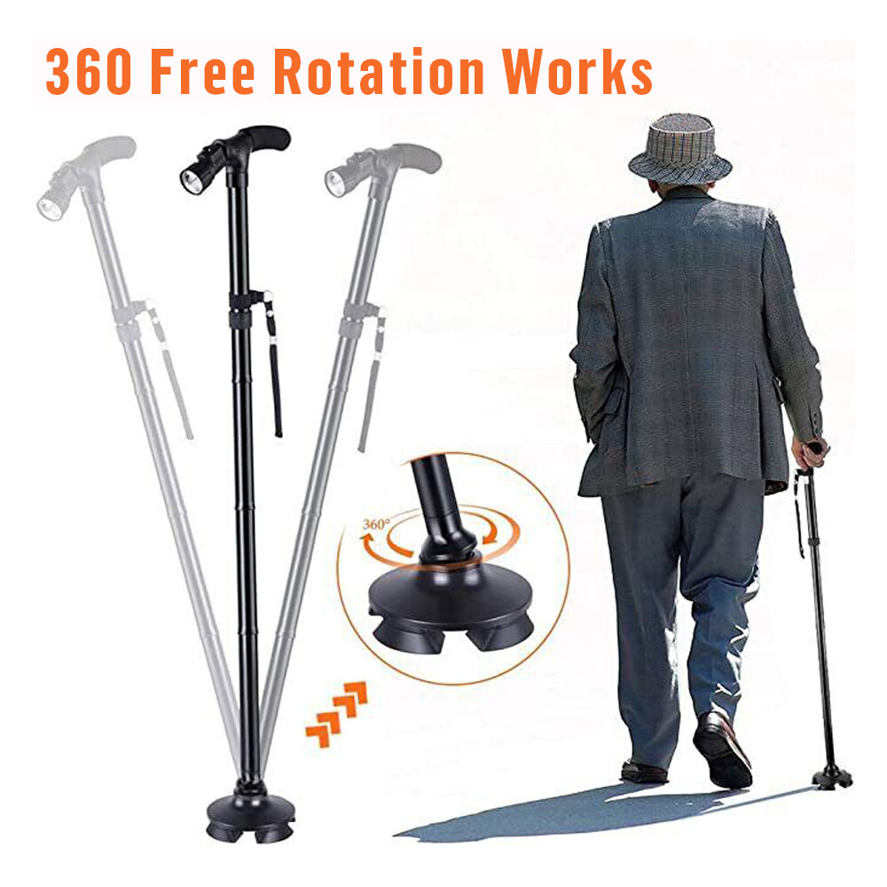 Retractable Safety Walking Cane Folding Adjustable Walking Stick With LED Light