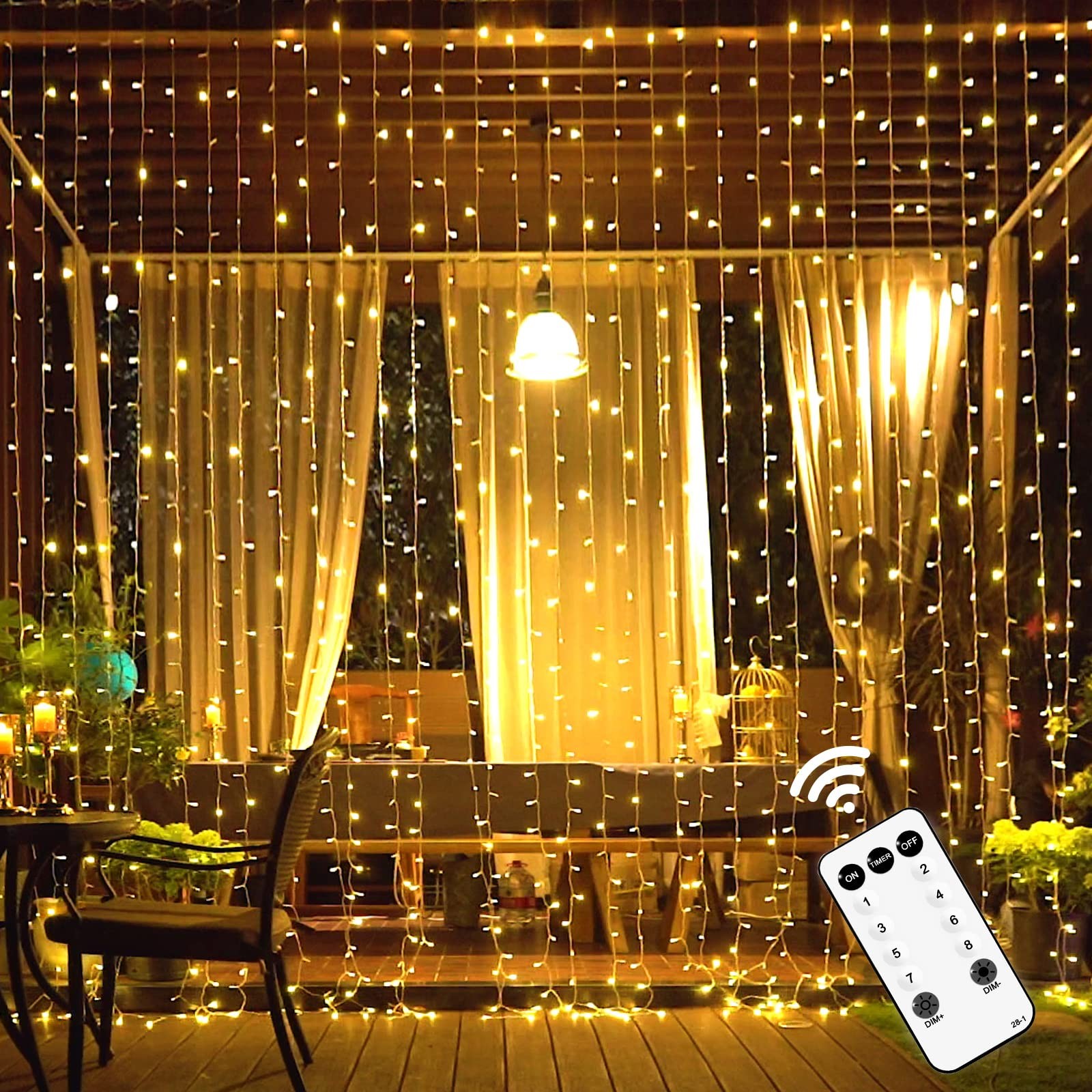 JMEXSUSS 600 LED Curtain Lights Outdoor, 9.5x19.6ft 600 LED, *Warm White
