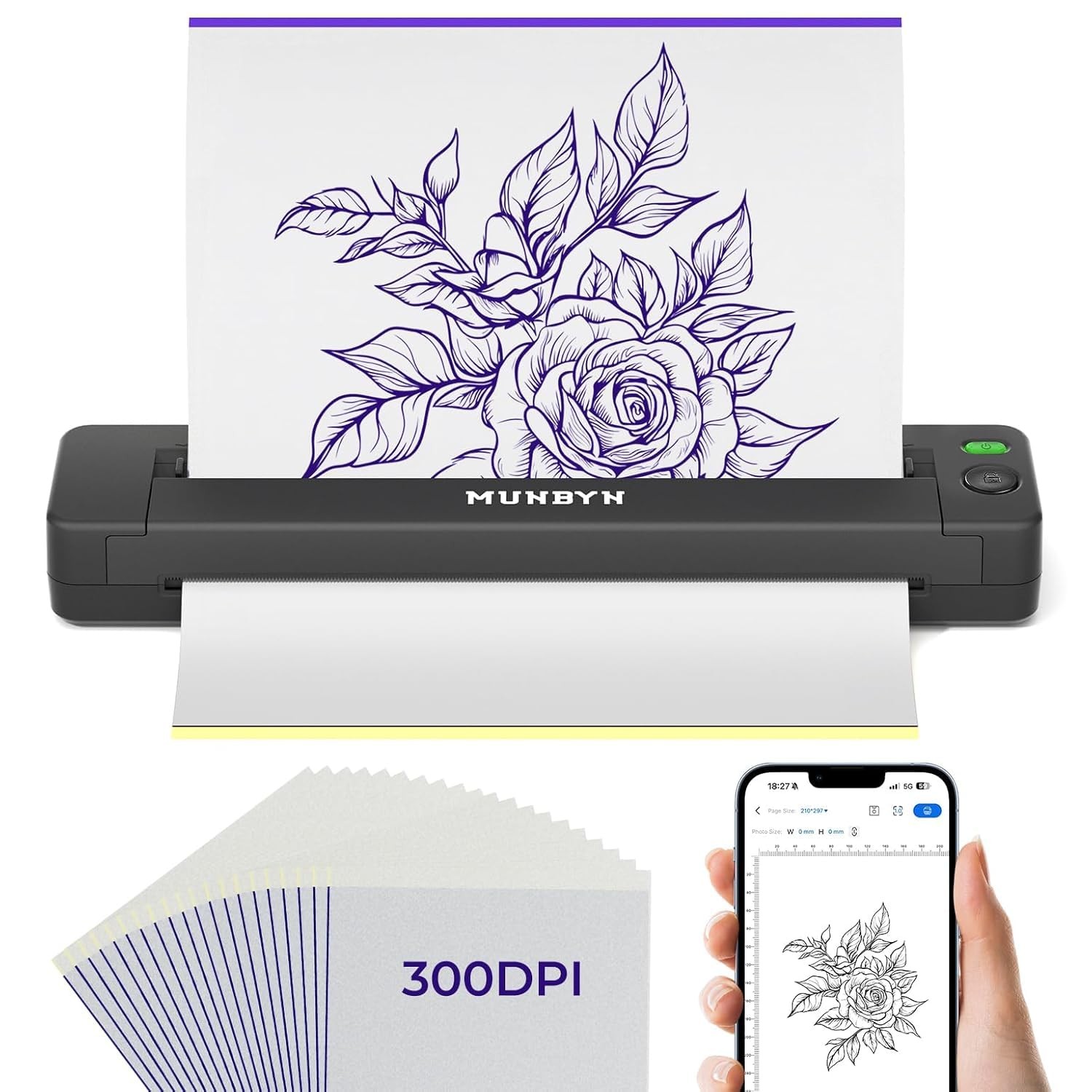 Munbyn Tattoo Stencil Printer Itp06 300Dpi Wireless Thermal Tattoo Printer 20