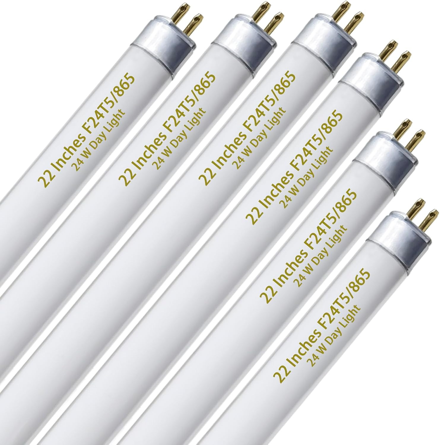 F24T5/865 6 Pack 22 Inch T5 Fluorescent Grow Light Bulbs, 24W 6500K Full Spectru