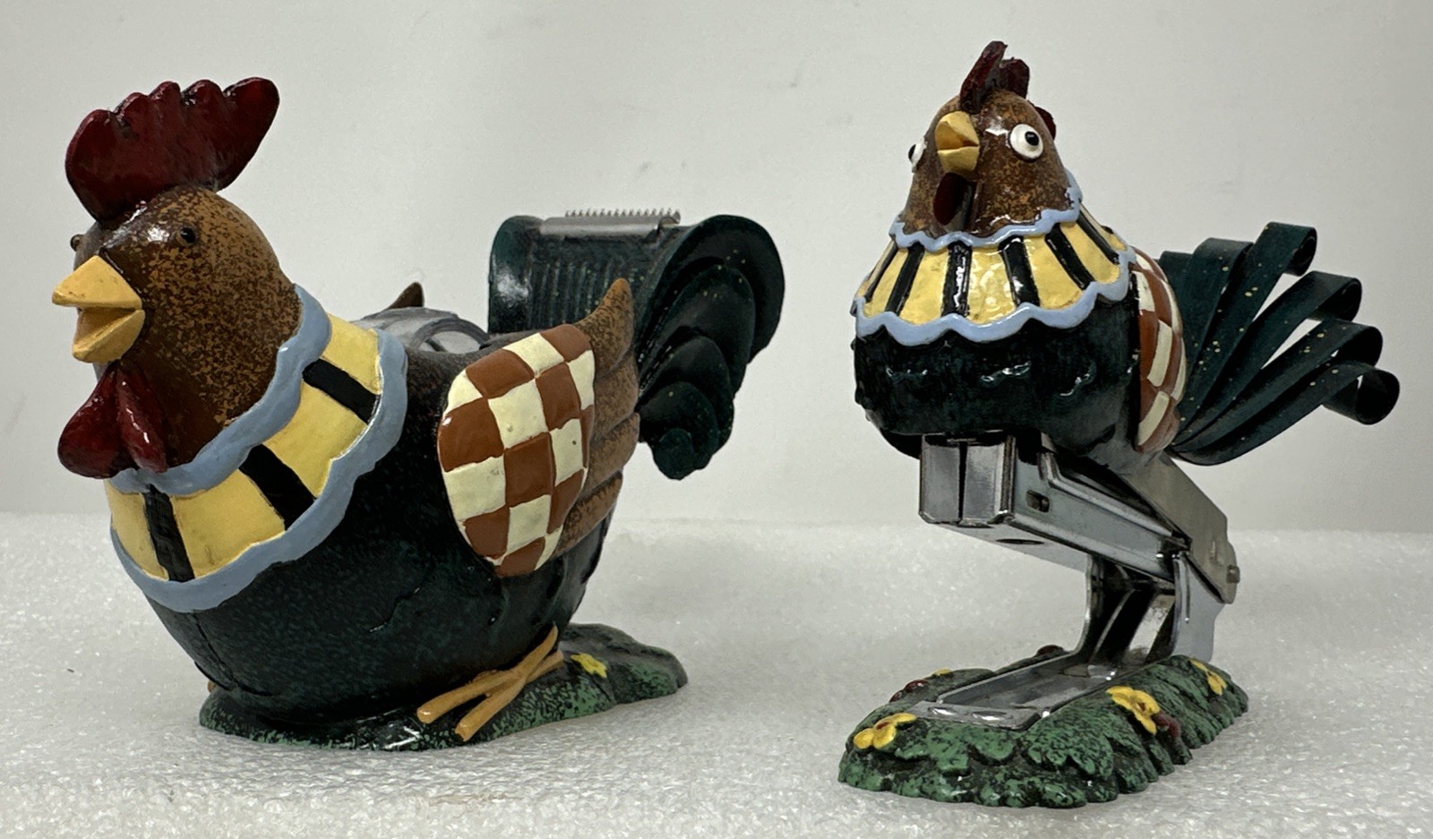 Folk Art Country Chicken Tape Dispenser and Stapler Novelty Set 5” & 4.5”