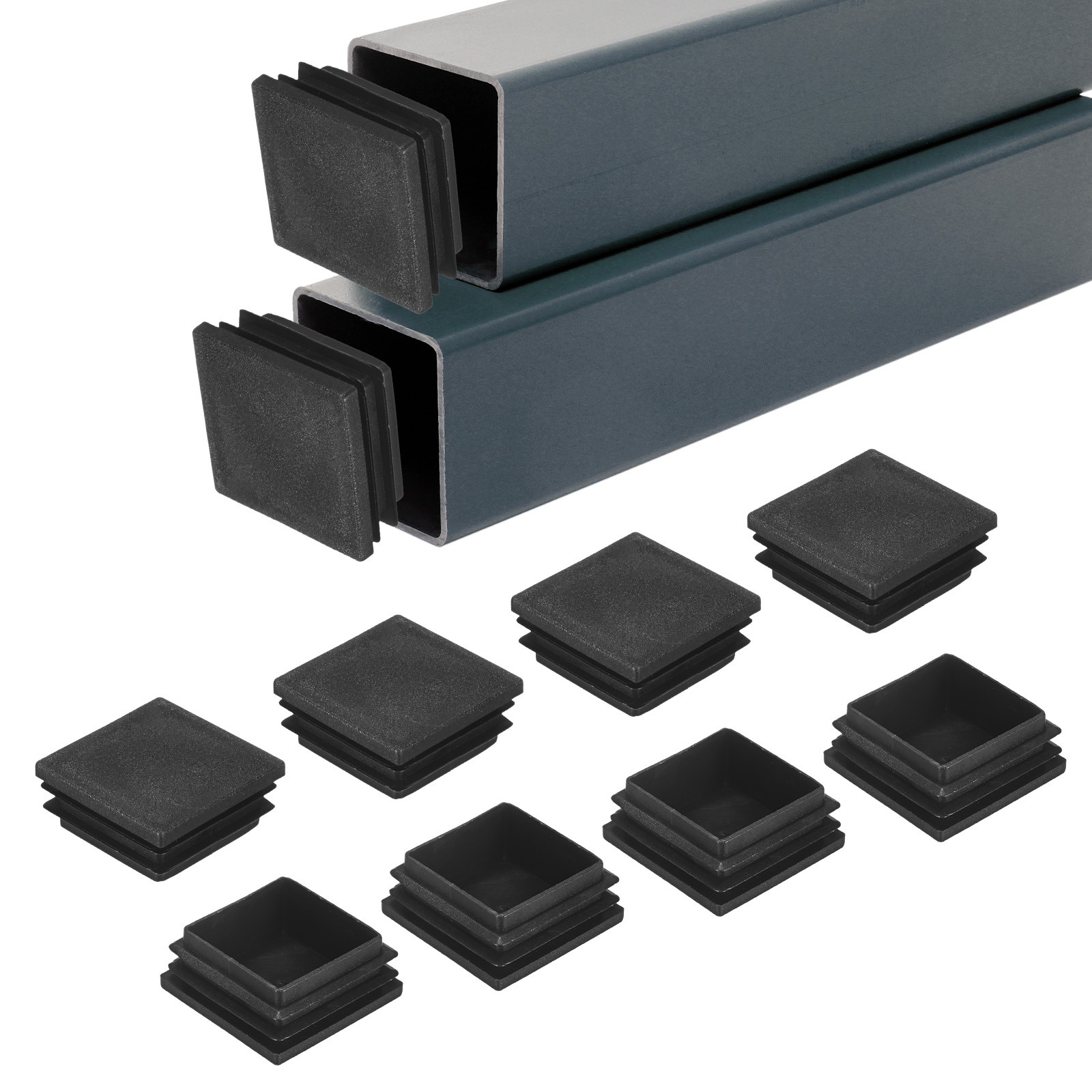 50-Pack Square Tubing End Caps, 1.6Inch/40mm Plastic Tube Plugs [Black]