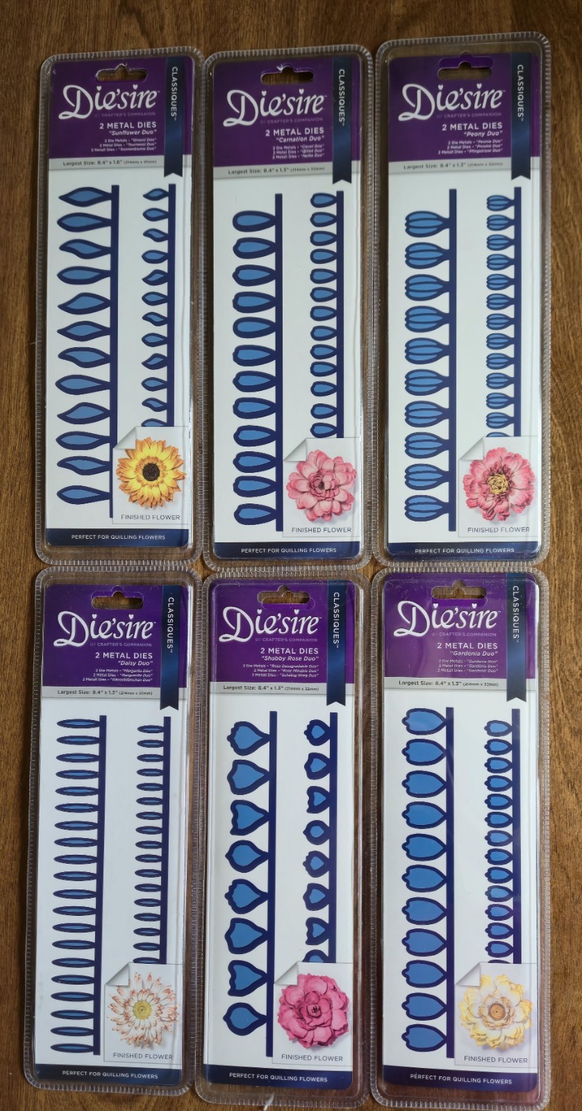 NEW SEALED Lot of 6 Die'sire 3D Flower Metal Dies Perfect for Quilling Flowers
