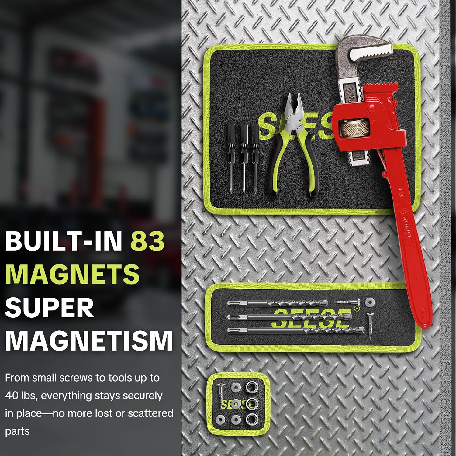 Flexible Magnetic Tool Mat: Features 8 Powerful Magnets for Holding Tools & Meta