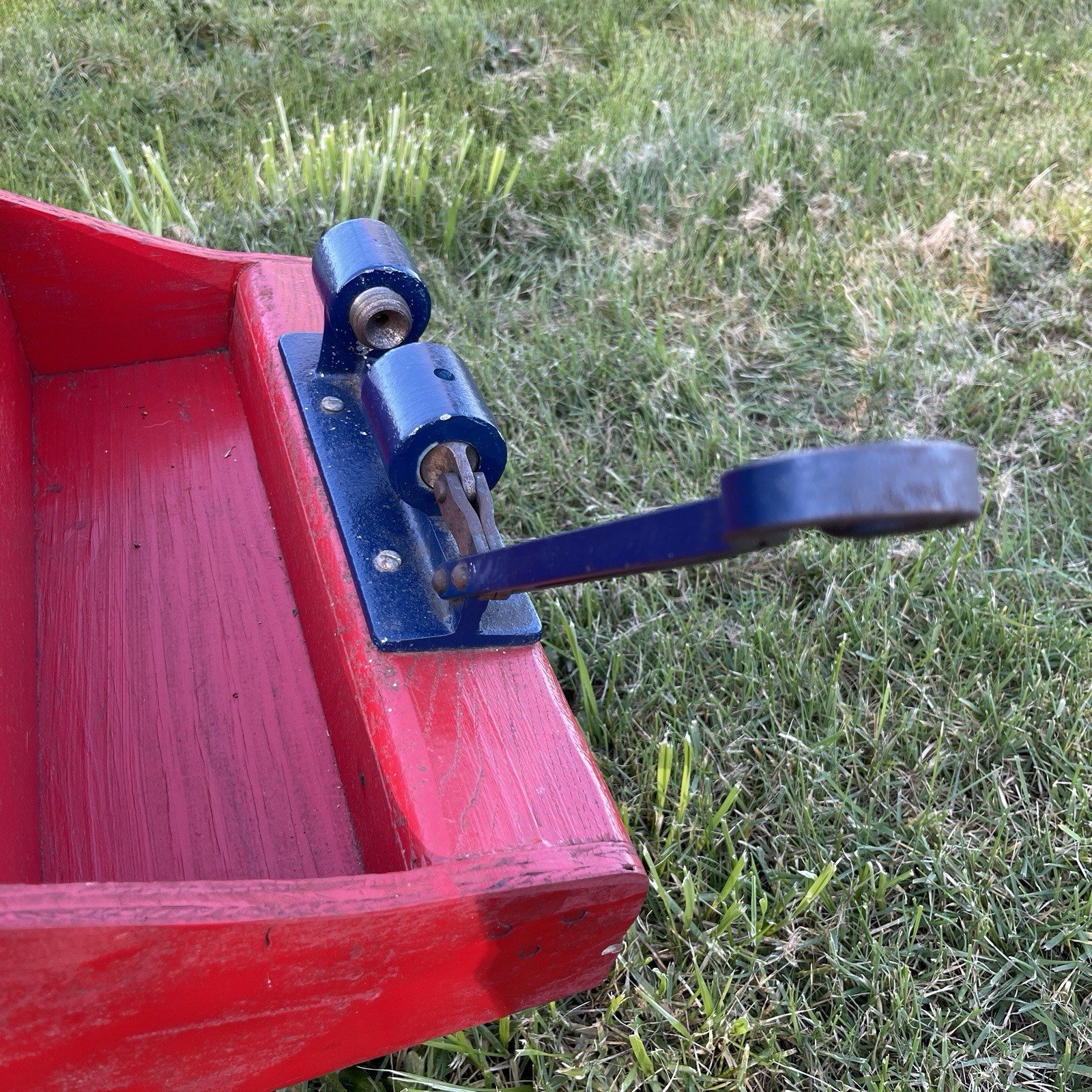 Vintage Red Wood Bench w/ Walnut Nut Cracker Attachment