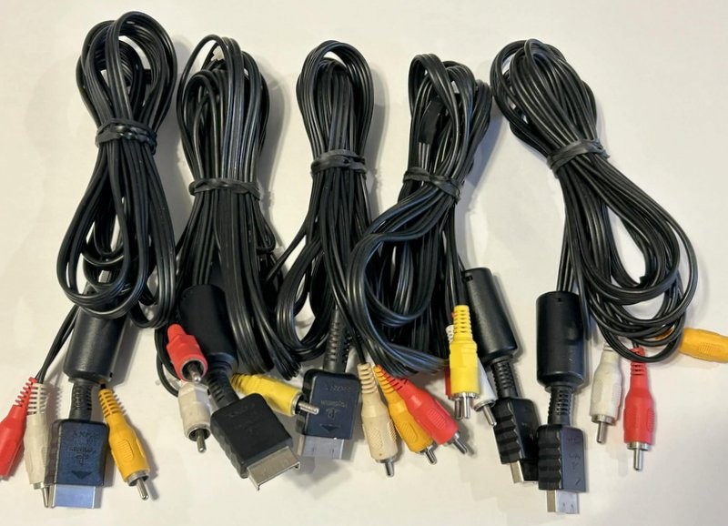 Lot of (5) Sony Playstation 1 or 2 AV Cable Audio Video RCA Cables OEM Official