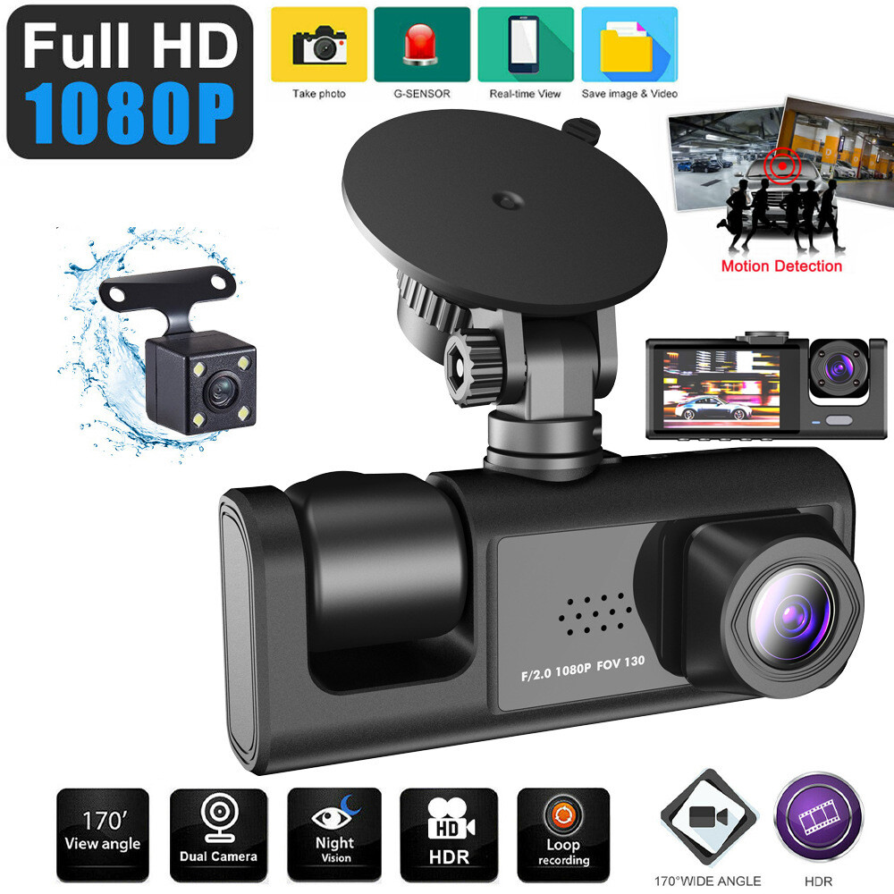 HD 1080P Car Dual Lens Dash Cam Front/Rear/Inside Video Recorder Camera G-sensor