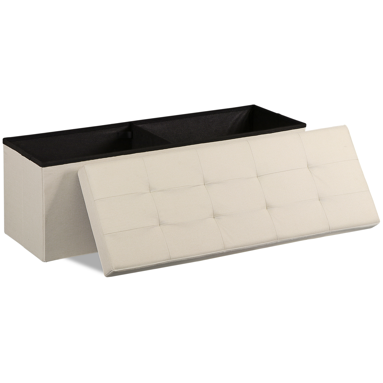 43" Long Beige Folable Storage Ottoman Bench Foot Stools Footrest Chest Cozy