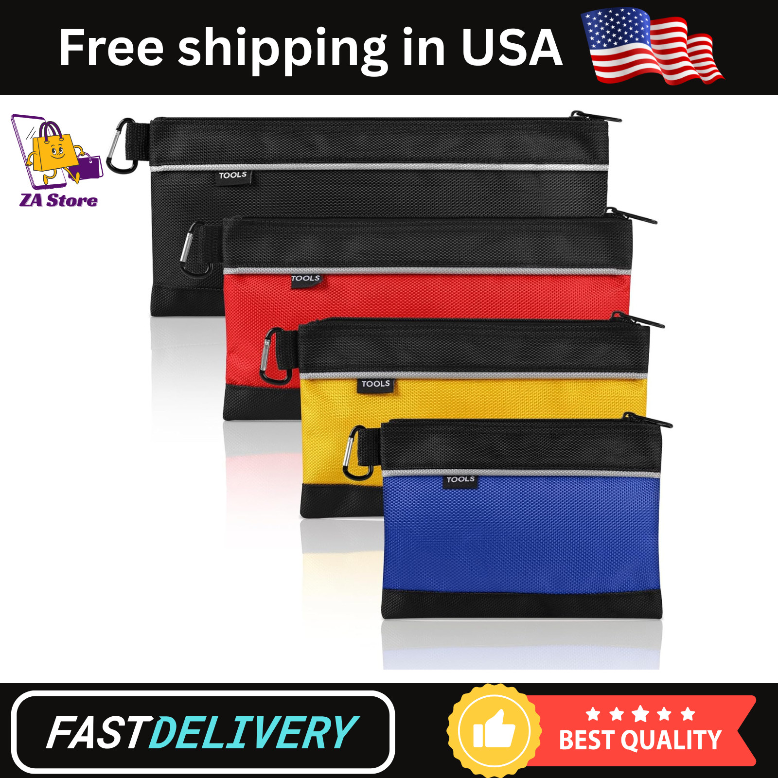 4 Pack Small Tool Pouch Waterproof 1680D Oxford Zipper Bag with Carabiner multi