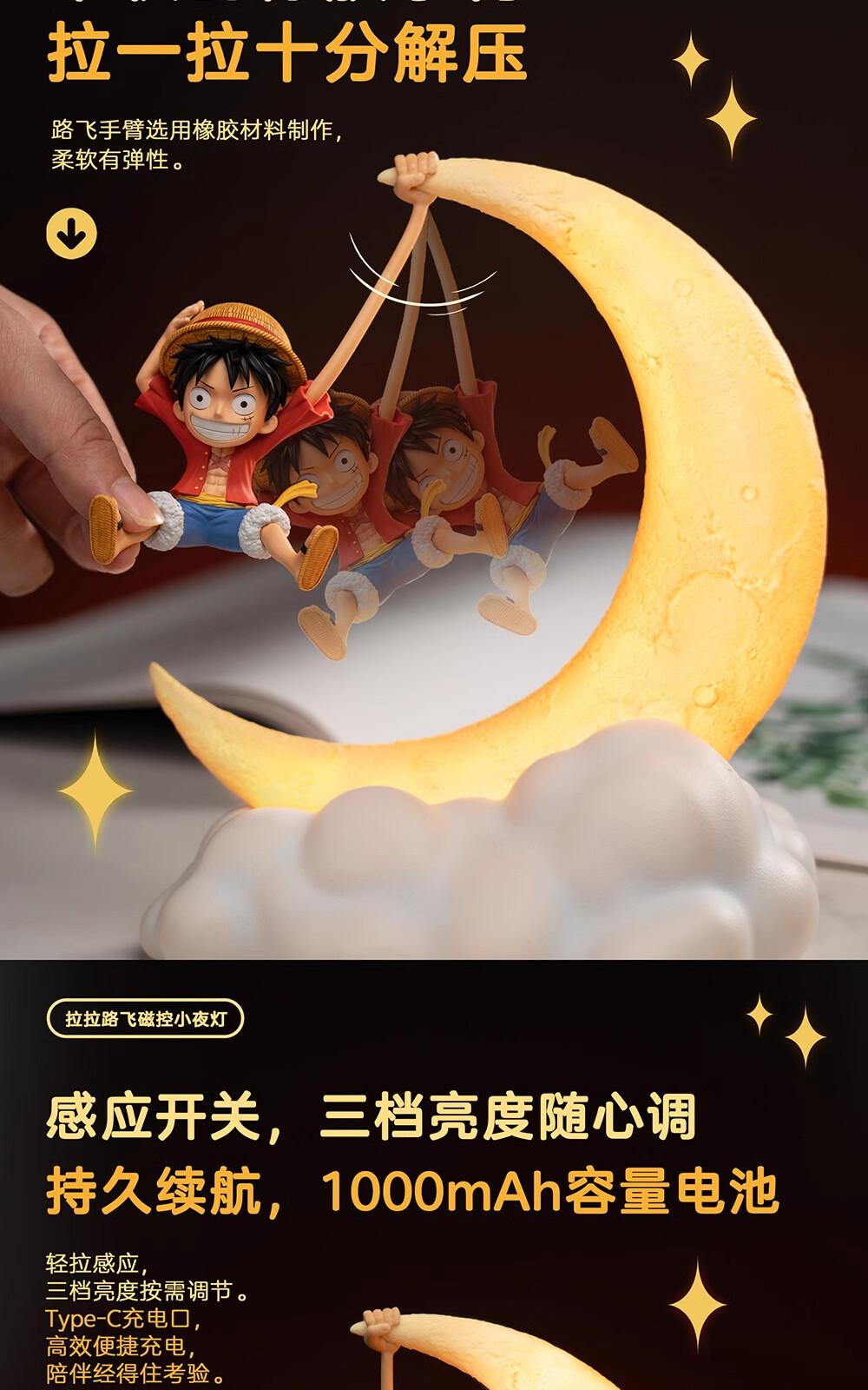 ONE PIECE Official Luffy Night Light Sensor Control Table LED Lamp Doll Toy Gift