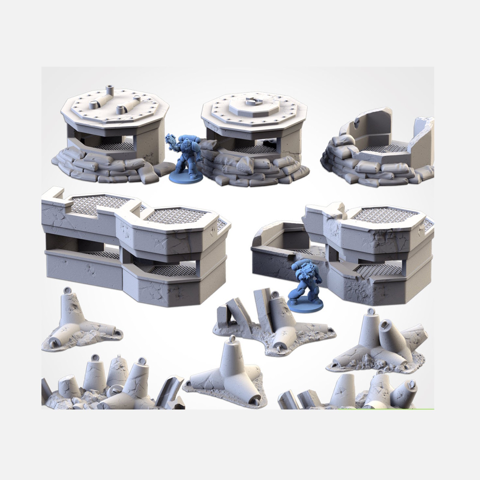 War Bunkers & Obstacles Terrain Set 28mm Sci-fi Wargaming Scenery