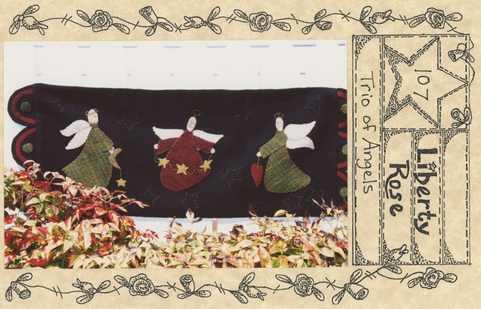 Liberty Rose Trio of Angels Primitive Folk Art Penny Rug Applique Pattern