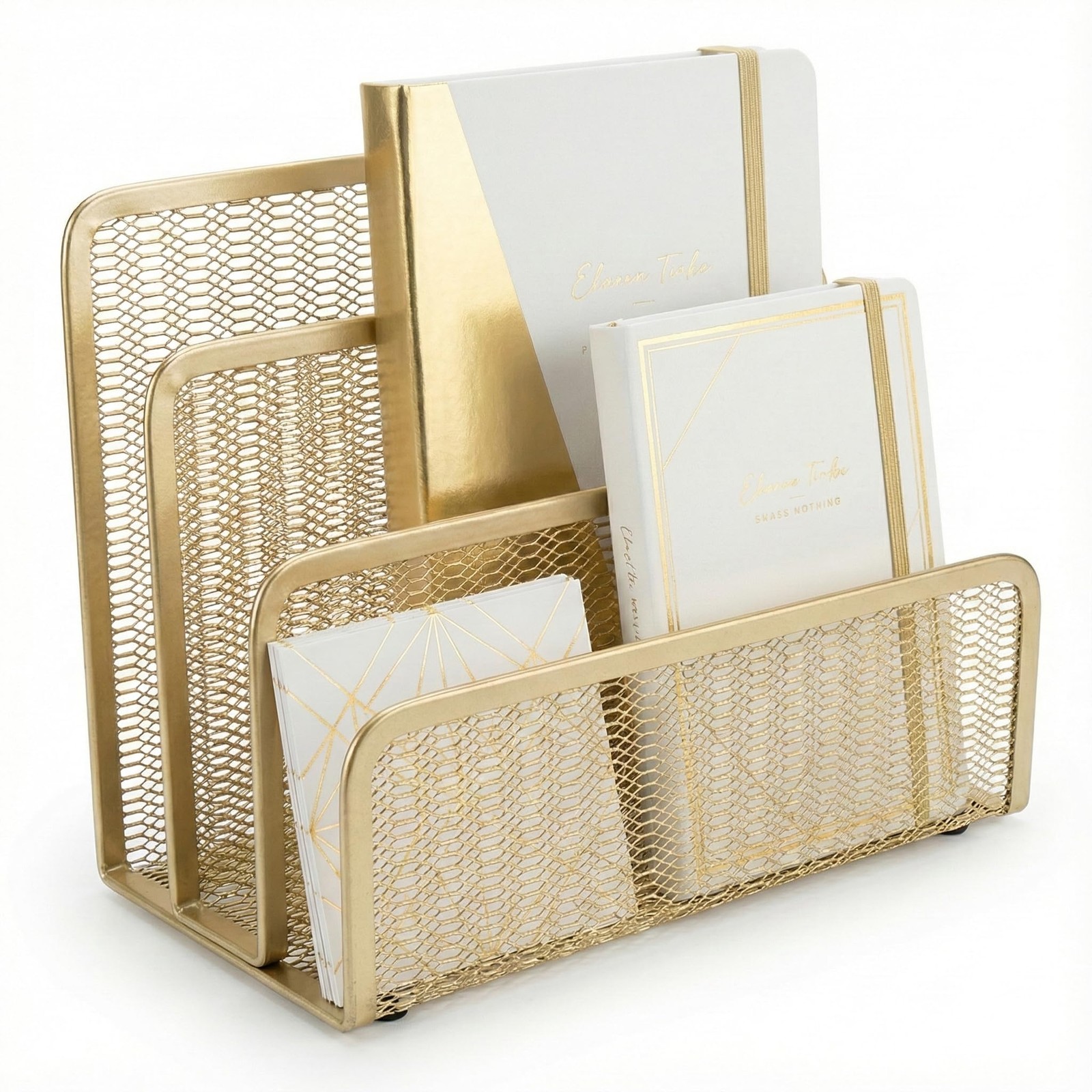 BLU MONACO | Gold Metal Mesh Mail Sorter Organizer Letter Sorter,