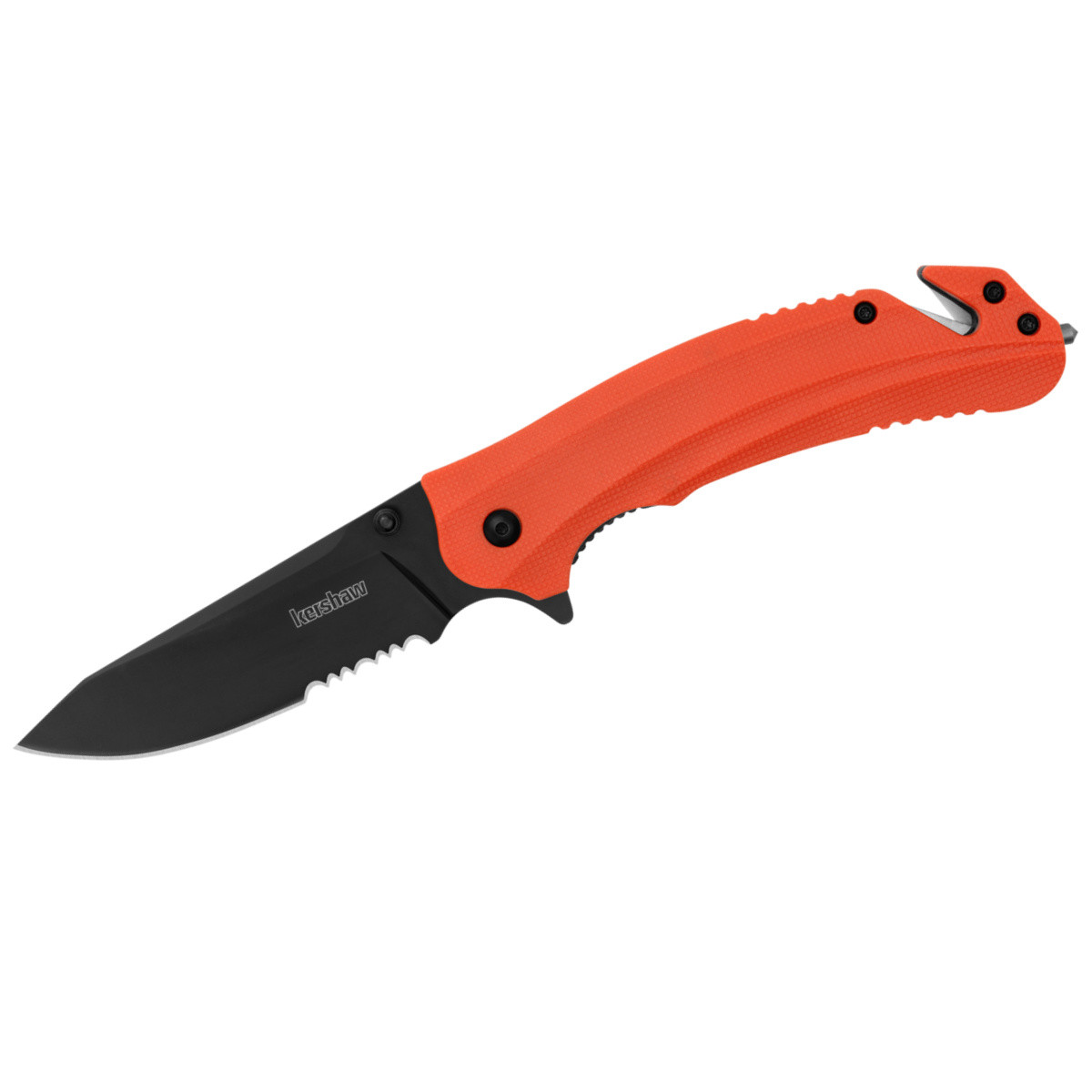 Kershaw Barricade Serrated Assisted Opening Rescue Folding Pocket Knife with Gla